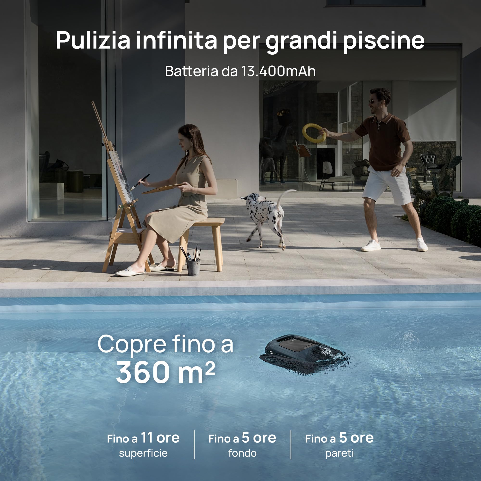 Beatbot AquaSense 2 Robot Piscina pareti e Fondo,Linea d'Acqua,Verde Bosco | Pulisce pavimento, pareti, superficie e chiarifica l'acqua.Posizionamento intelligente, Autonomia fino a 11 ore