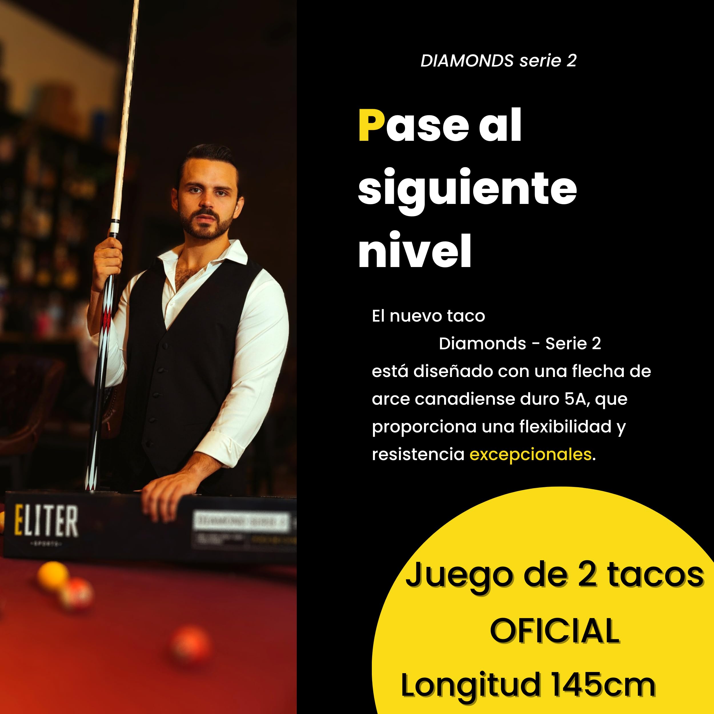 Juego de 2 Varillas de Billard Americano – Cola de Billar de Madera de Arce Macizo, Flexible y Resistente para Mayor Control y precisión – Diseño Original