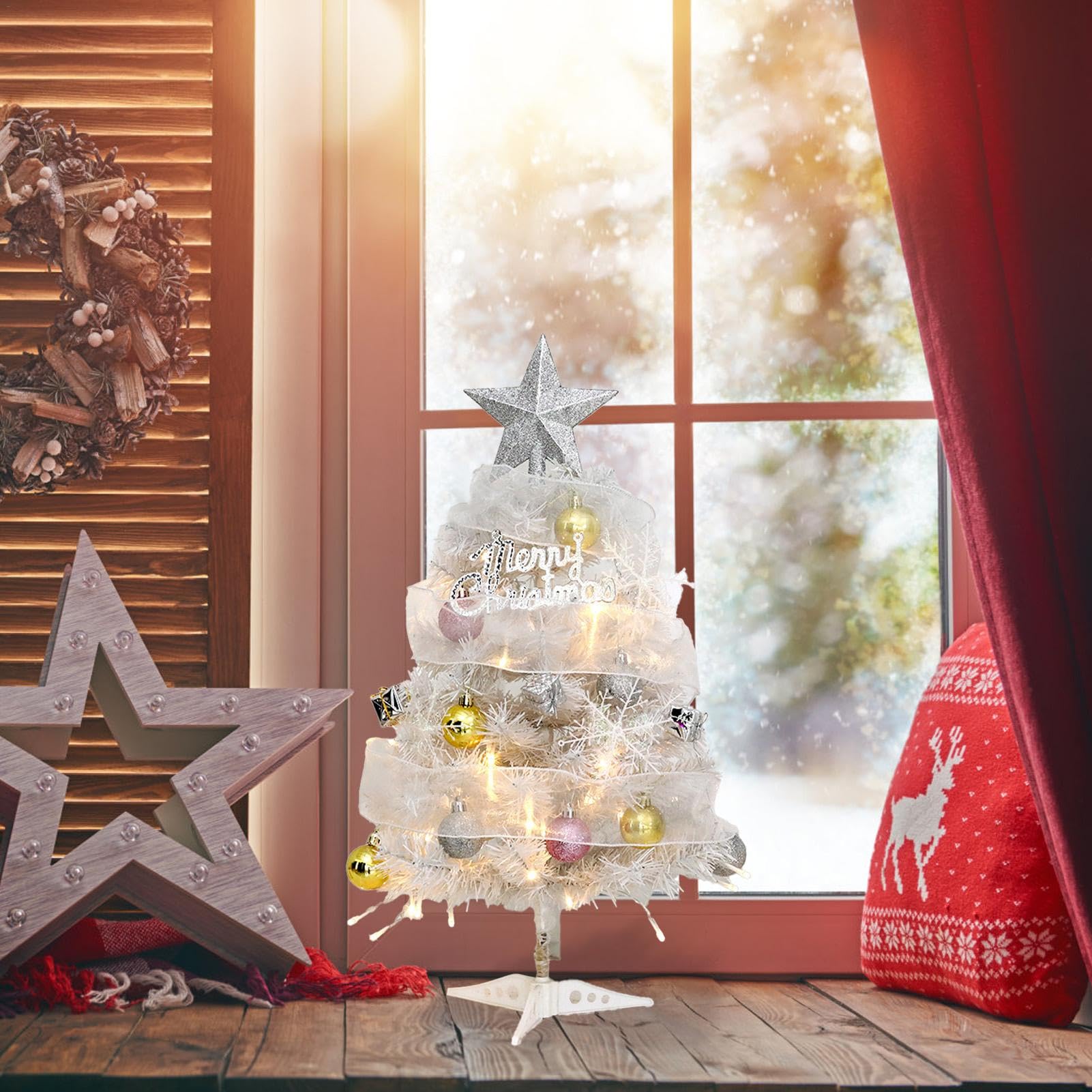 Árbol De Navidad De Escritorio Decoración Navideña Artificial Brillante