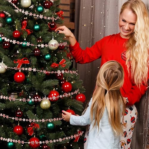 Miniatura 6 de Boao Guirnalda colgante de copo de nieve de 32.8 pies, decoración de árbol de Navidad, guirnalda de copos de nieve de invierno con purpurina,