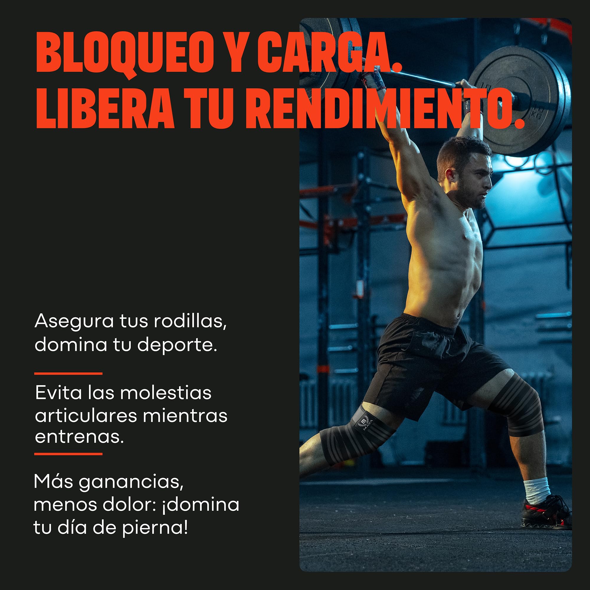 Mava Rodilleras Deportivas para Hombres y Mujeres (Par), Rodilleras Menisco y Ligamento para Gimnasio, Powerlifting y Fitness, Compresión de 183cm