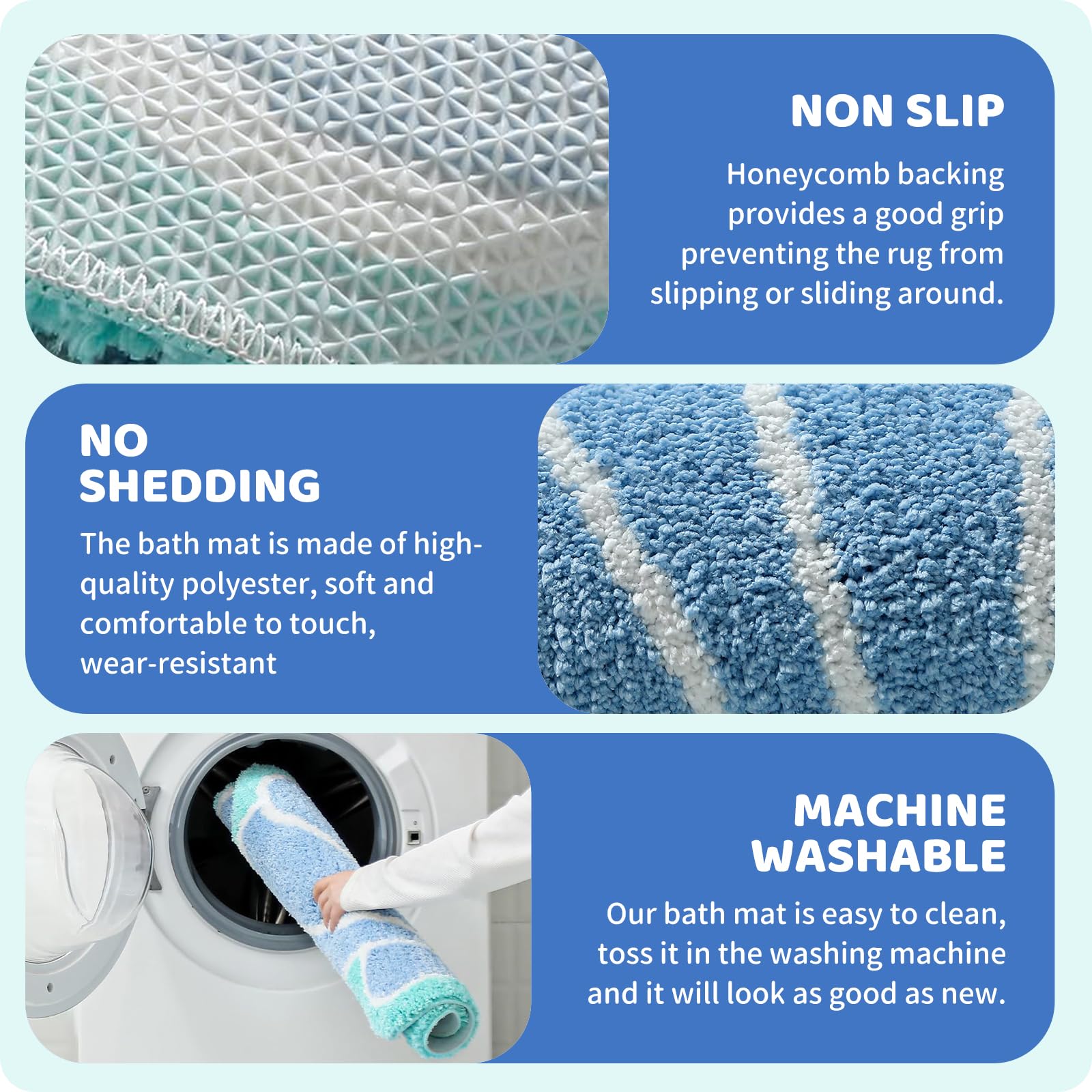 Tappeto da Bagno a Conchiglia Blu, Tappetino da Bagno Oceano e Stella Marina, Assorbente Antiscivolo Lavabile in Microfibra, Tappeto Bagno per Decorazione Marina 56x66cm