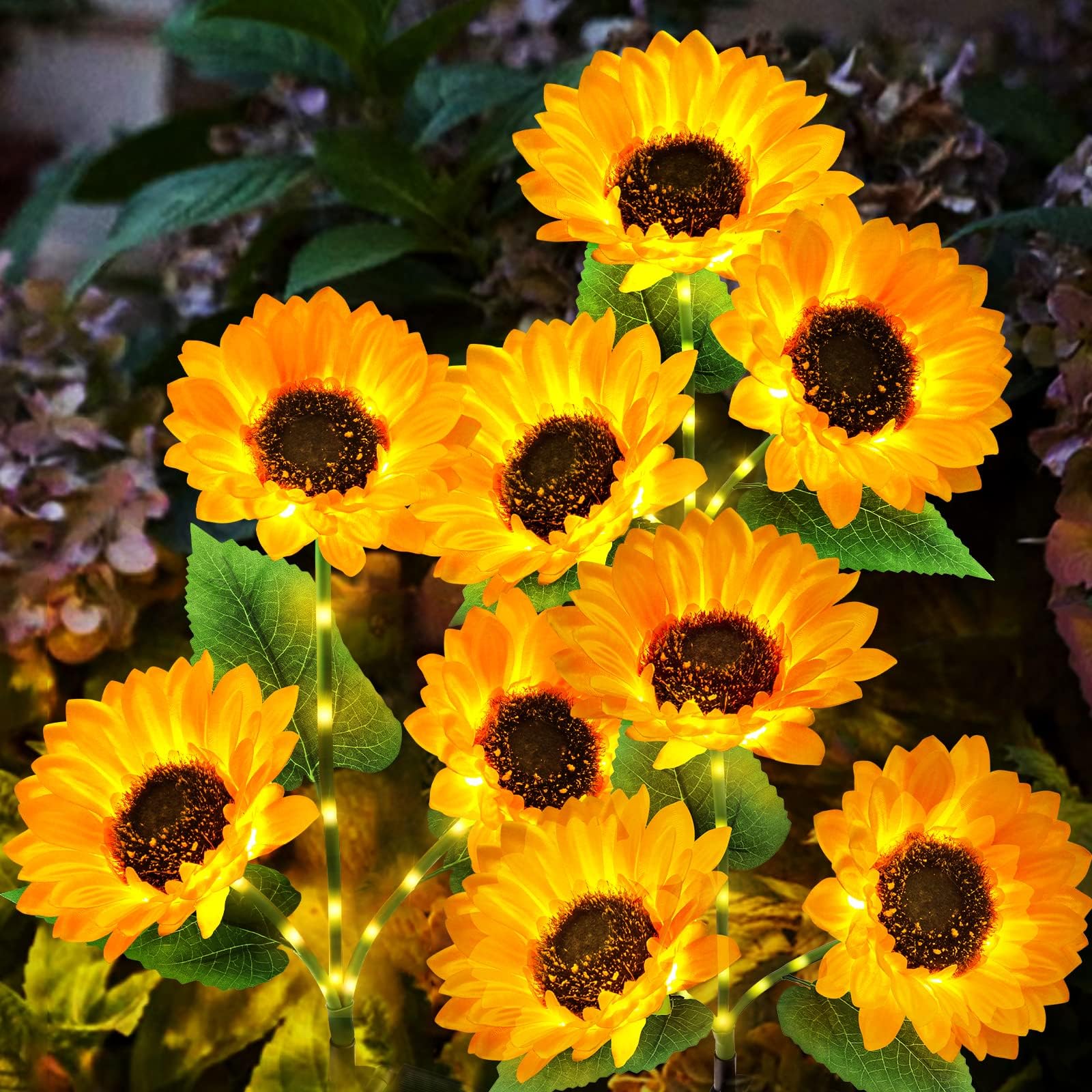 - KOOPER Solar Lights Outdoor Garden Decor - Upgraded 3 Pack with 9 Sunflower Lights, Waterproof Solar Outdoor Lights Auto ON/Off Solar Decorative Lights for Garden, Patio, Backyard
