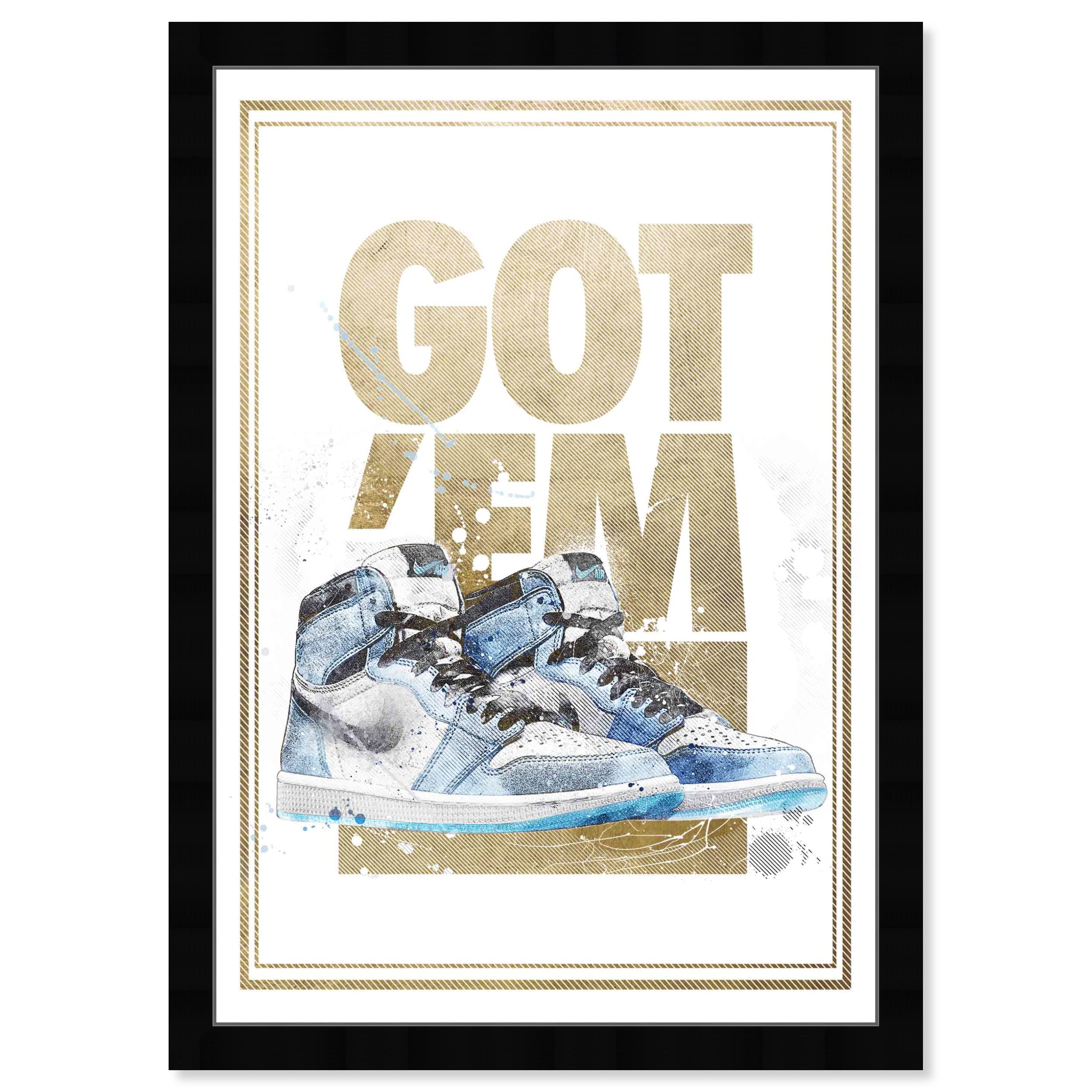 Wynwood Studio Fashion and Glam Modern Black Frame Paper - Got The Sneakers, Wall Art for Living Room, Bedroom, and Bathroom, 13 in x 19 in, White and