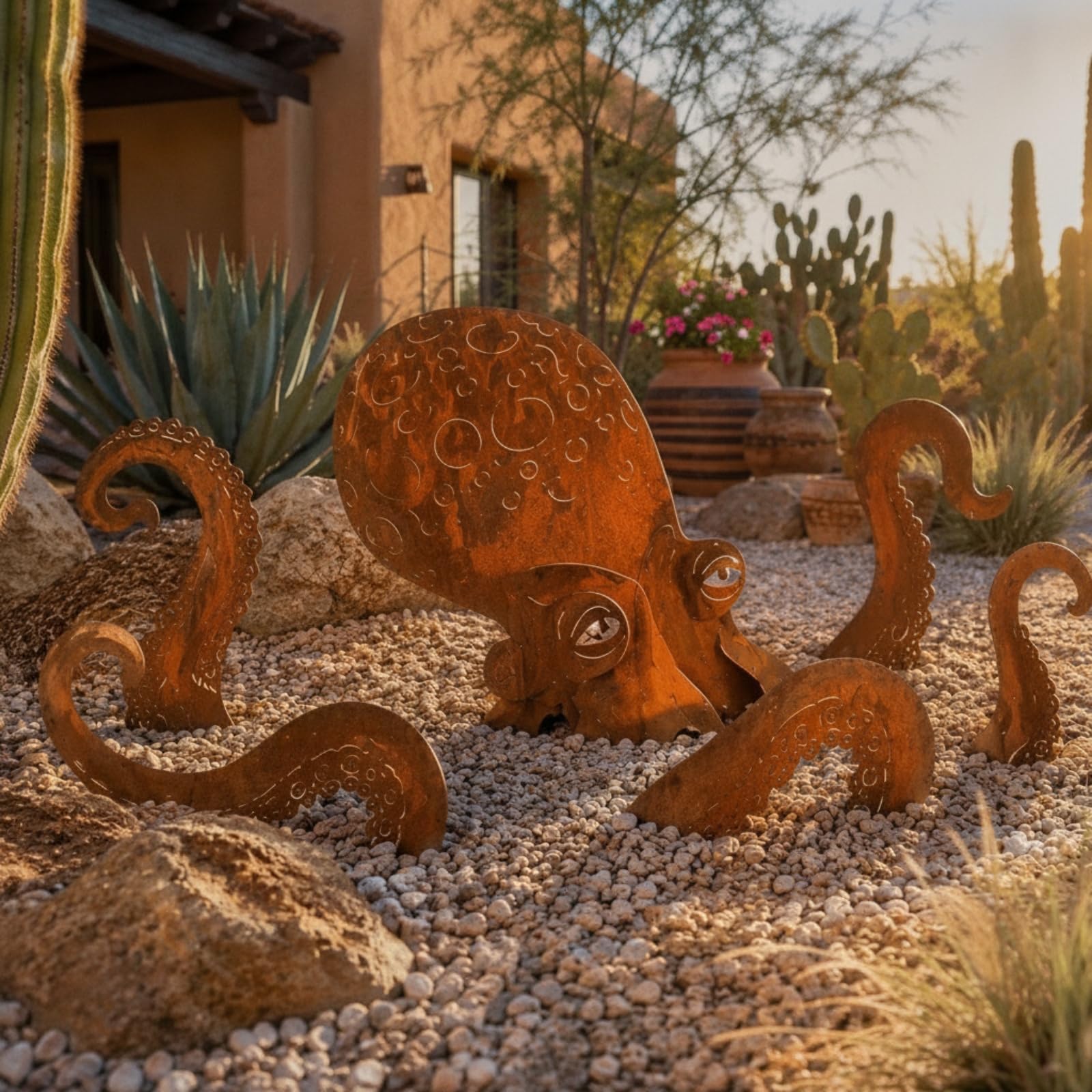 Achtarm-Gartenfigur-Gartenfigur rustikal mit achtarm- handgefertigt skulptur für gartenliebhaber, sammler, Garten
