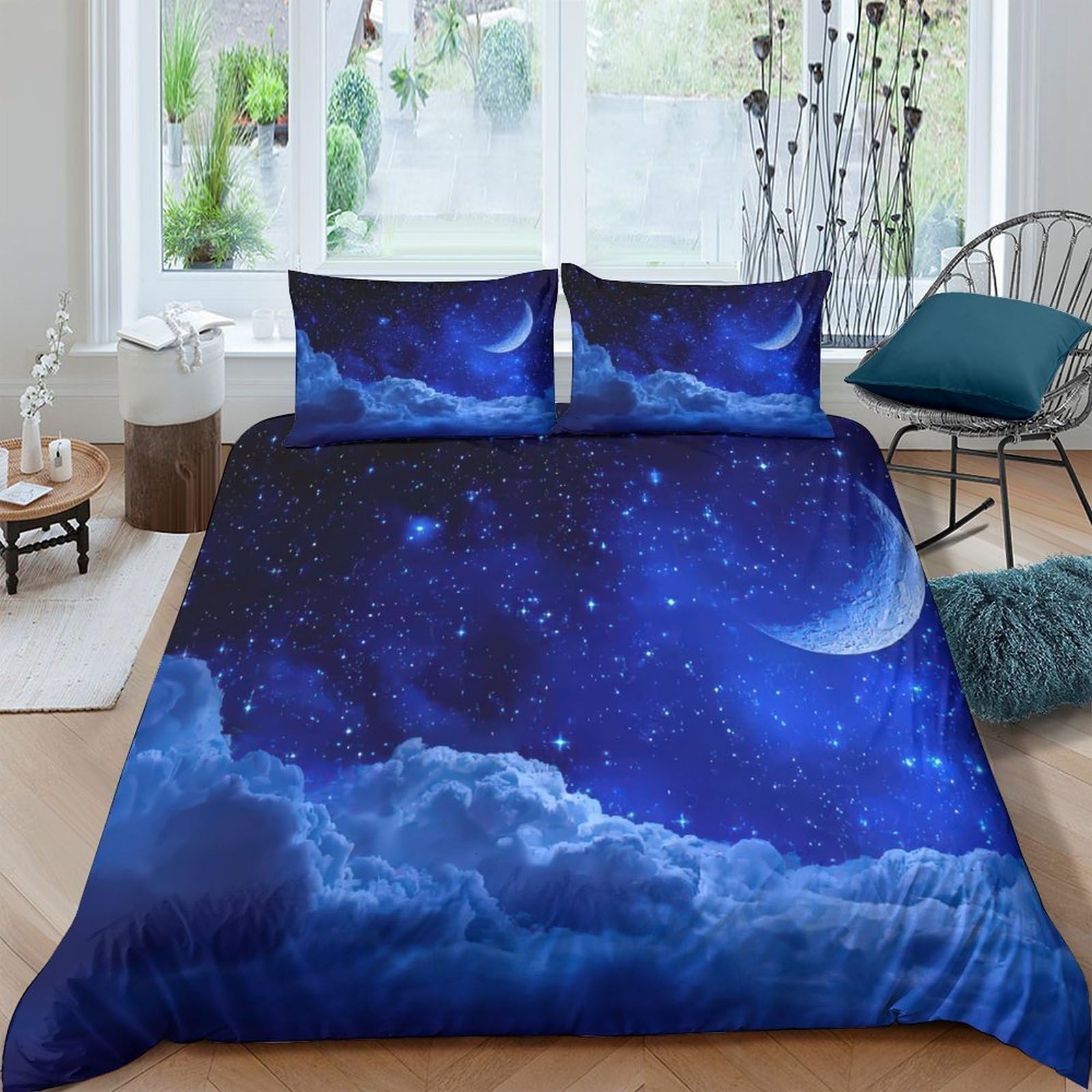 Ctjqhvkz Style-3 3D Printed Galaxy Starry Sky Fitted Sheet Microfiber Soft Anti-Slip Cosmic Nebula Bed Cover For Bedroom Guestroom Single（135X200cm）