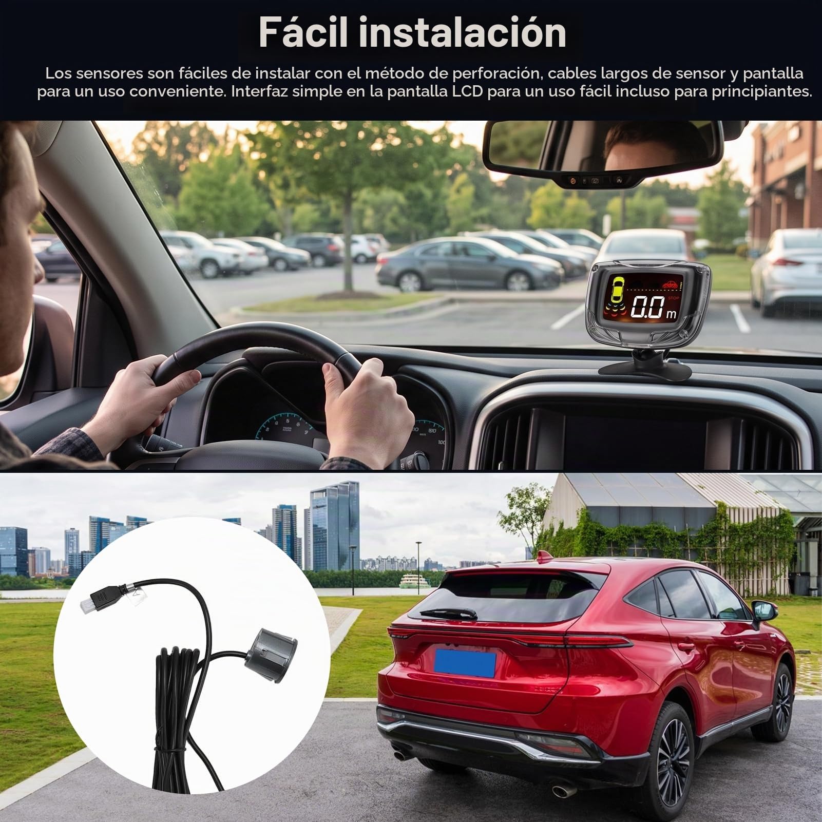 Garsent de ra Dar de Respaldo Inverso para Vehículo, con 4 Sensores de Estacionamiento, Kit de Detección de Distancia Trasera, Advertencia de Sonido por Voz, Monitor de Pantalla LCD,