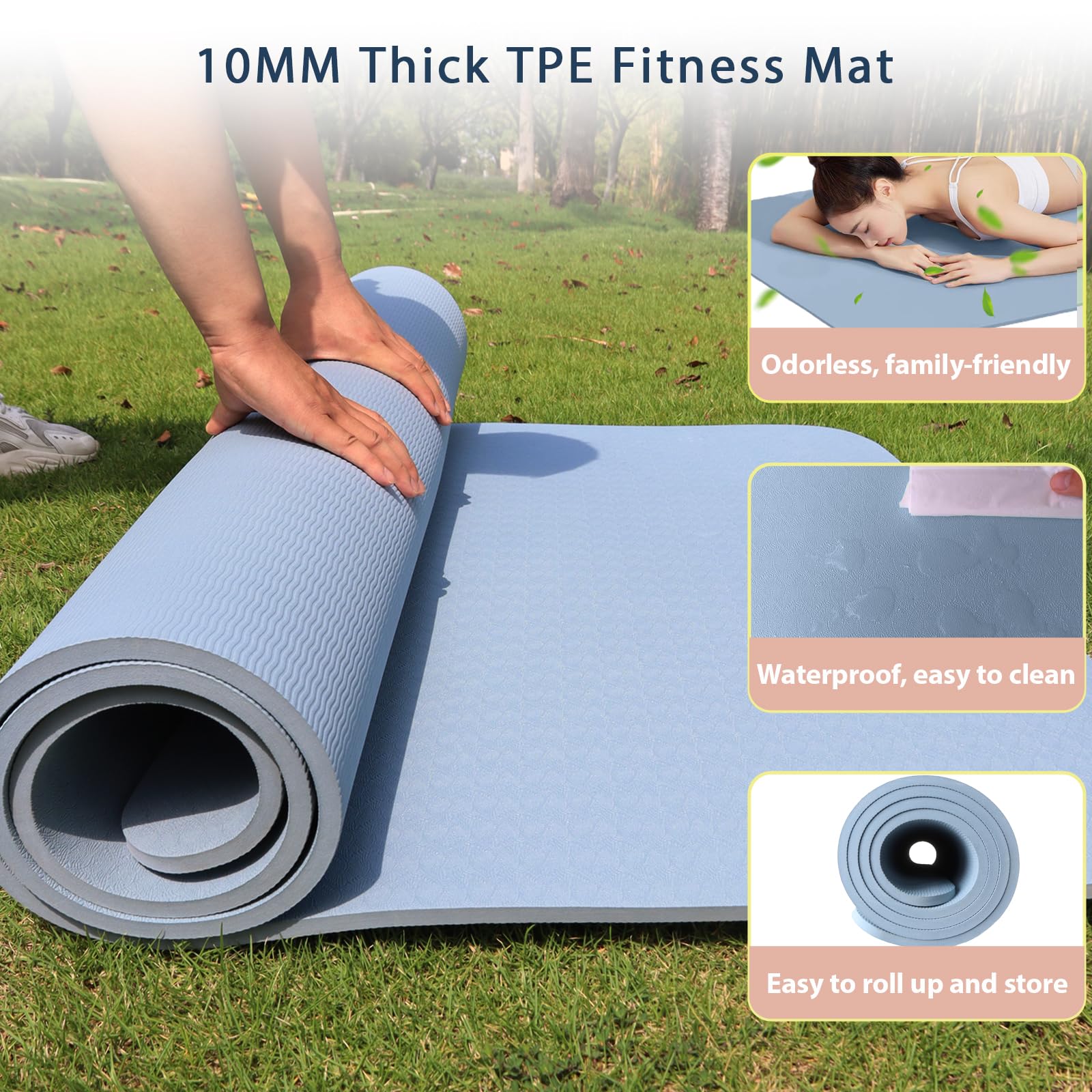 Tapis Yoga Epais 200×100cm TPE 10mm Epais Tapis de Sport Antidérapant et Confortable, Large Tapis de Gym Fitness Pilates Exercice pour Maison et Exterieur