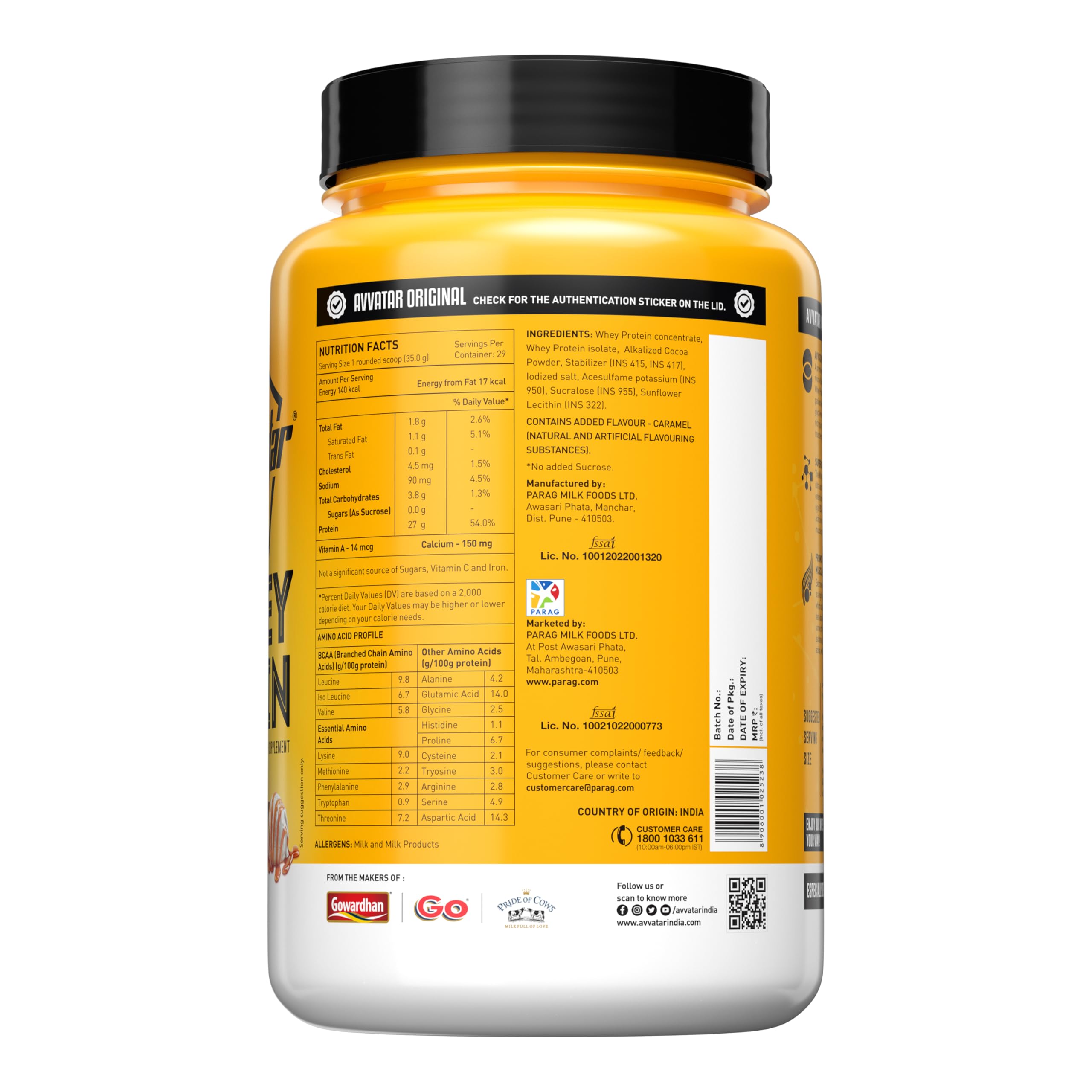 avvatar WHEY PROTEIN | 1Kg | Caramel Crème Flavour | 27g Protein | 29 Servings | Isolate & Concentrate Blend 3