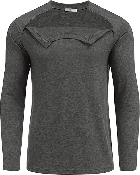 Deyeek Unisex Chemo Shirts for Port Access Chemotherapy Must Haves Long Sleeve Cancer Care Package for Men