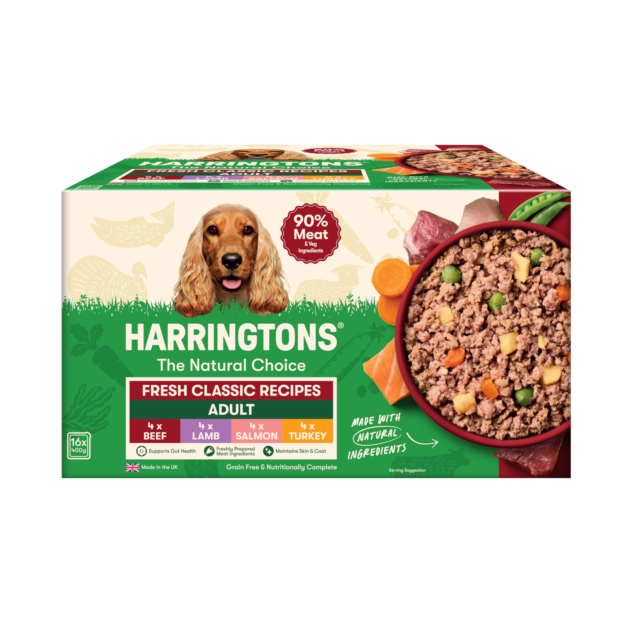 Harringtons Complete Wet Tray Grain Free Hypoallergenic Adult Dog Food Classics Bumper Pack 16x400g - Turkey, Lamb, Beef & Salmon - Made with All Natural Ingredients