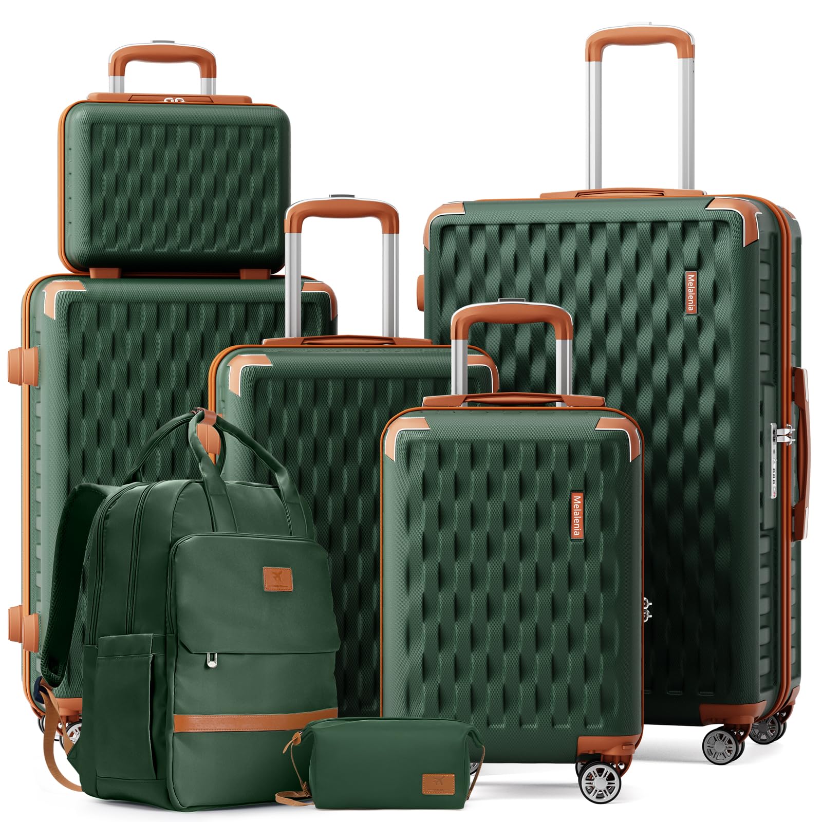 Melalenia Luggage Sets 7 Piece Hard Shell Carry on Suitcase with Spinner Wheels and TSA Lock, Lightweight Travel Duffel Bag for Women, Beige Brown