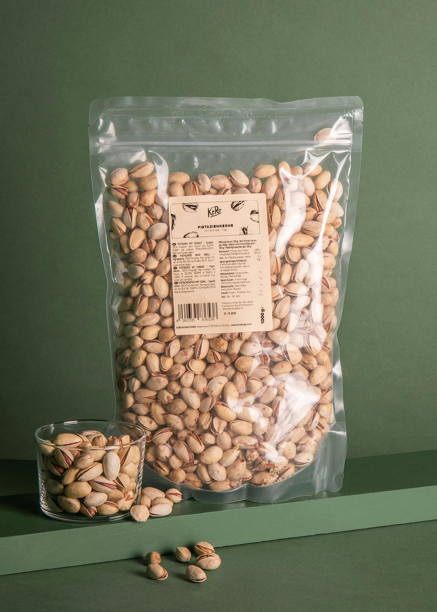 KoRo - Pistacchi con guscio 1 kg - Pistacchi non trattati senza additivi in confezione di maxi formato