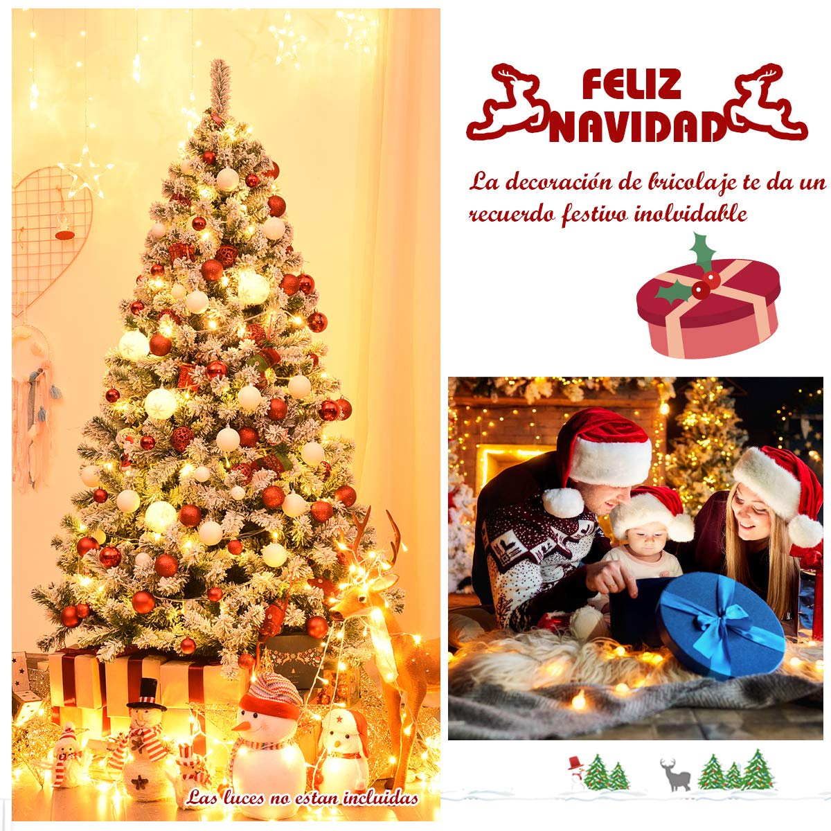 COSTWAY Árbol de Navidad Artificial 180 cm, Arbol de Navidad Nevado con Nieve, Agujas de PVC de 928 Ramas, Arvore de Natal con Soporte de Metal para Hogar Oficina Fiesta
