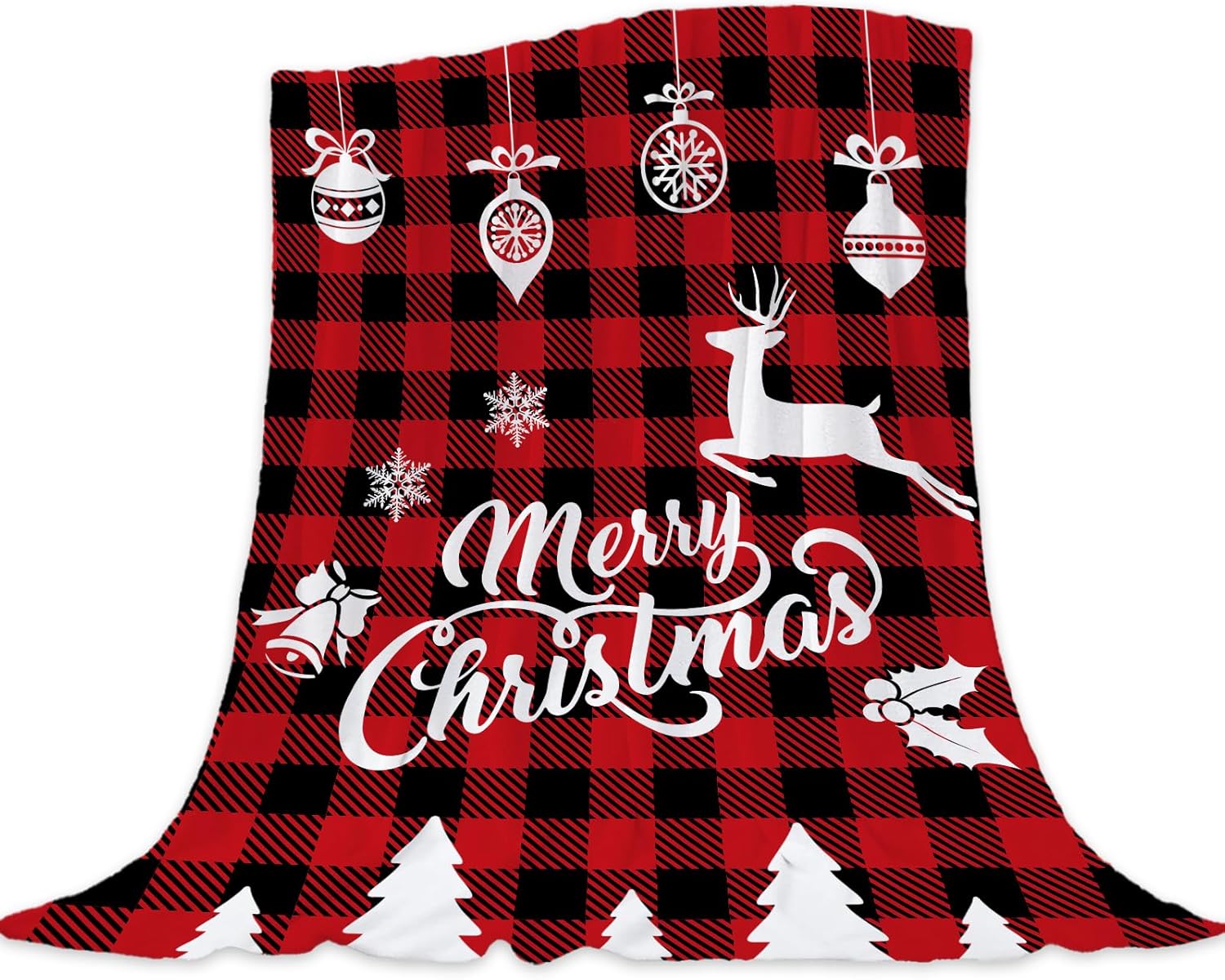 Neatee Living Christmas Throw Blanket Queen Size Red Plaid Christmas Blanket Xmas Winter Holiday Blanket for Bed Couch Large Big Soft Lightweight Fuzzy Plush Fleece Blanket and Throws 90x90