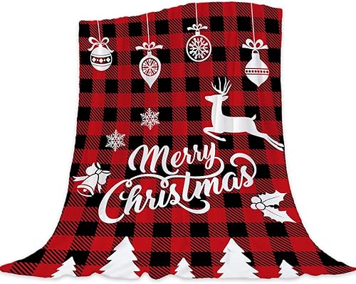 Miniatura 1 de Neatee Living Manta decorativa de Navidad, tamaño individual, manta de Navidad a cuadros rojos, manta de Navidad para sofá, cama, suave, acogedora,