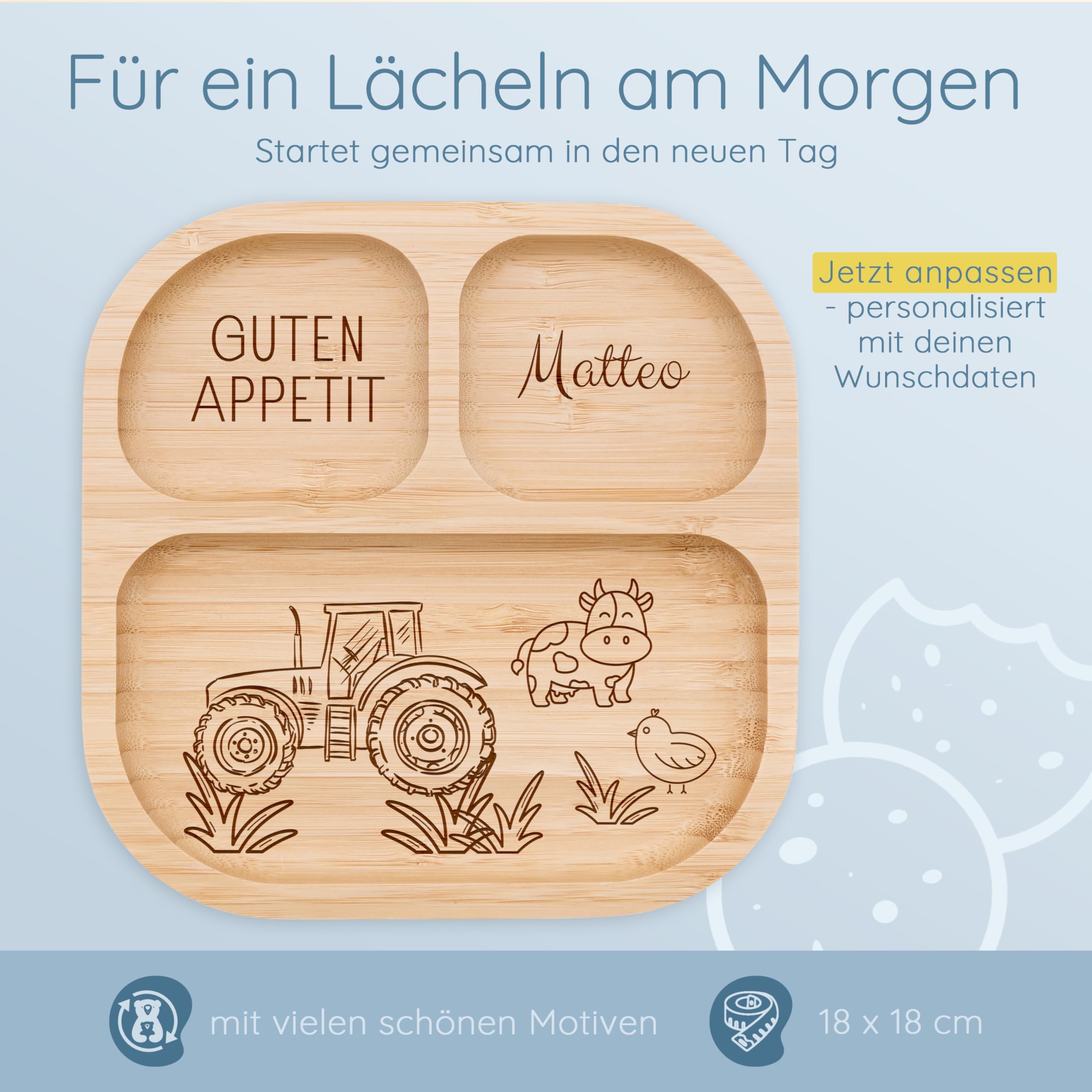 Bärenfreunde® - Personalisierter Teller mit Saugnapf - Praktisches Beikost Zubehör mit Namen - Baby Teller Rutschfest - Personalisierte Geschenke (Bauernhof Tiere)