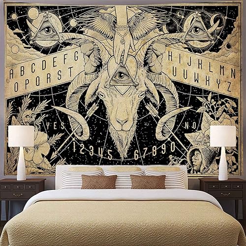 Miniatura 2 de Aidatain Tapiz gótico pagano, tapiz de cabeza de cabra artística contra el mal de ojo, grande de 80 x 60 pulgadas, tapices de arte de franela de