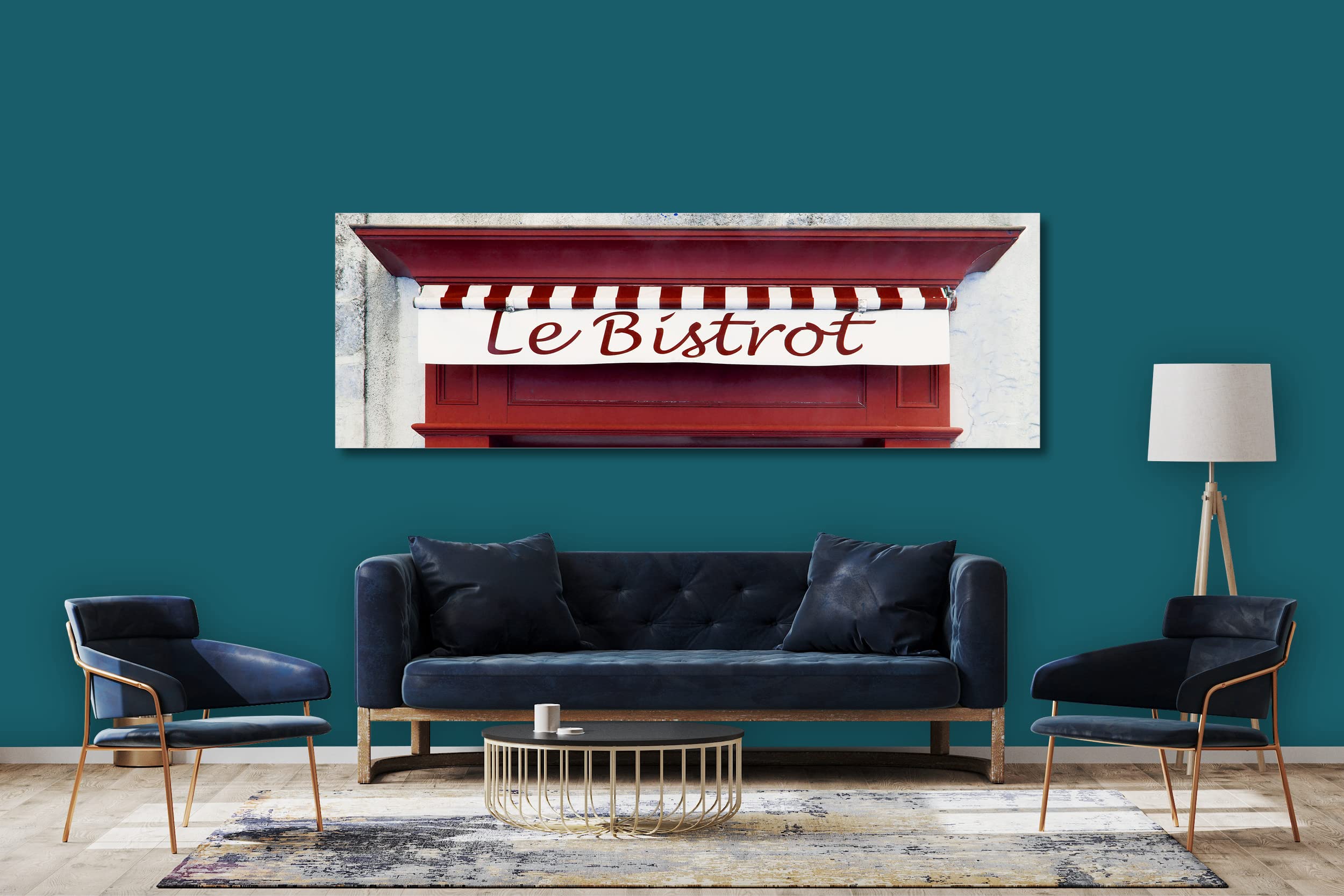 Glücksvilla - Bistrot rot (Acrylglas-Bild 5 mm, 150 x 50 cm) | div. Maße - aus DE - Kunstdruck XXL Deko Wandbild quer - Bistro Restaurant Bar Frankreich Paris