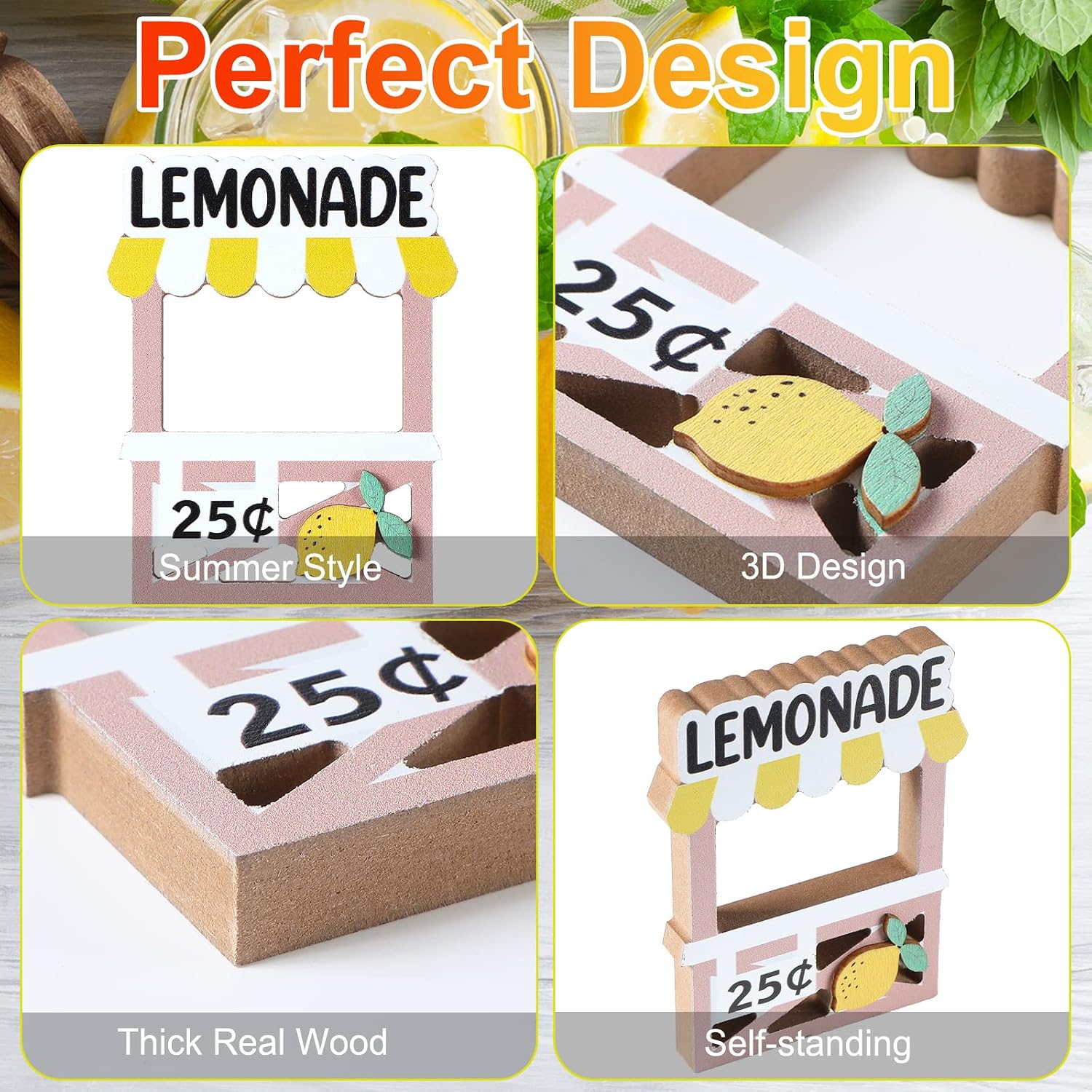 7 Pieces Summer Tiered Tray Decor Lemon Kitchen Decor Farmhouse Lemonade Tier Tray Decor Items Mini Wood Lemon Table Top Block Sign for Home Kitchen Decorations (Lemon Style)
