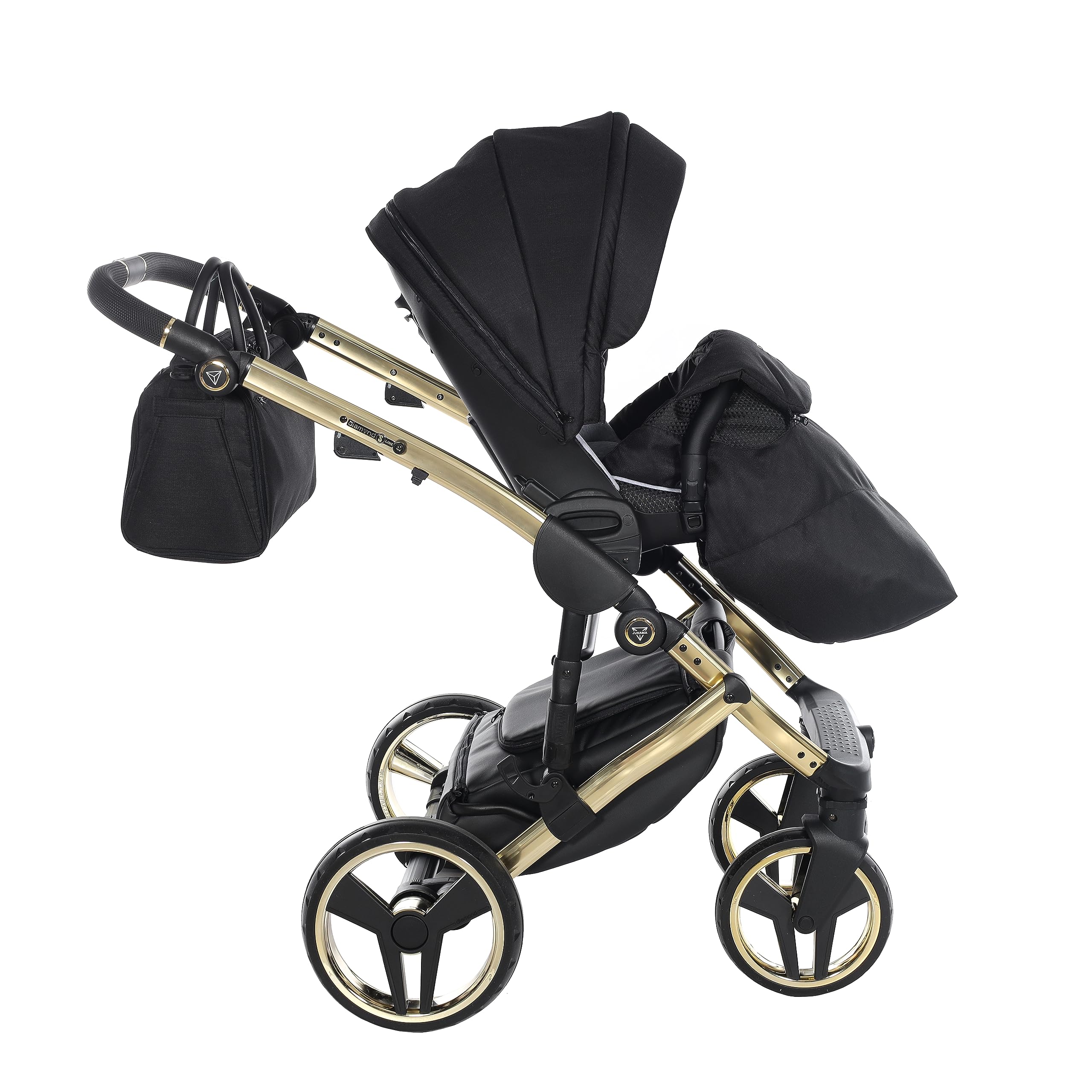 Junama Passeggino TRIO Diamond S 2in1 3in1 4in1 (02 - nero e oro, 4in1 con base ISOFIX)