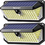 TECKNET 416 LED Solar Lights Outdoor Waterproof, 300° Angle & 3 Lighting Modes Motion Sensor Outdoor Lights, 2 Pack Security Solar Flood Lights IP66 for Fence Front Door Yard Deck Garden Garage