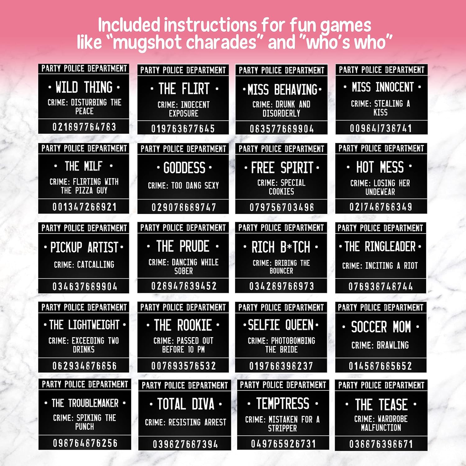 Deluxe Bachelorette Party Gift Box! Cloth Backdrop, 40 Unique Bachelorette Party Mugshots, Photo Booth Props Plus Game and Activity Instructions. Great for Girls Night Out, Stagette, Hen Parties!