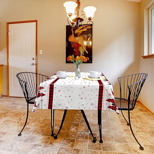 Miniatura 6 de 3 manteles de Navidad, fundas de mesa de Navidad a cuadros, desechables, de plástico, rectangulares, rojo y negro, decoración de mesa para fiestas