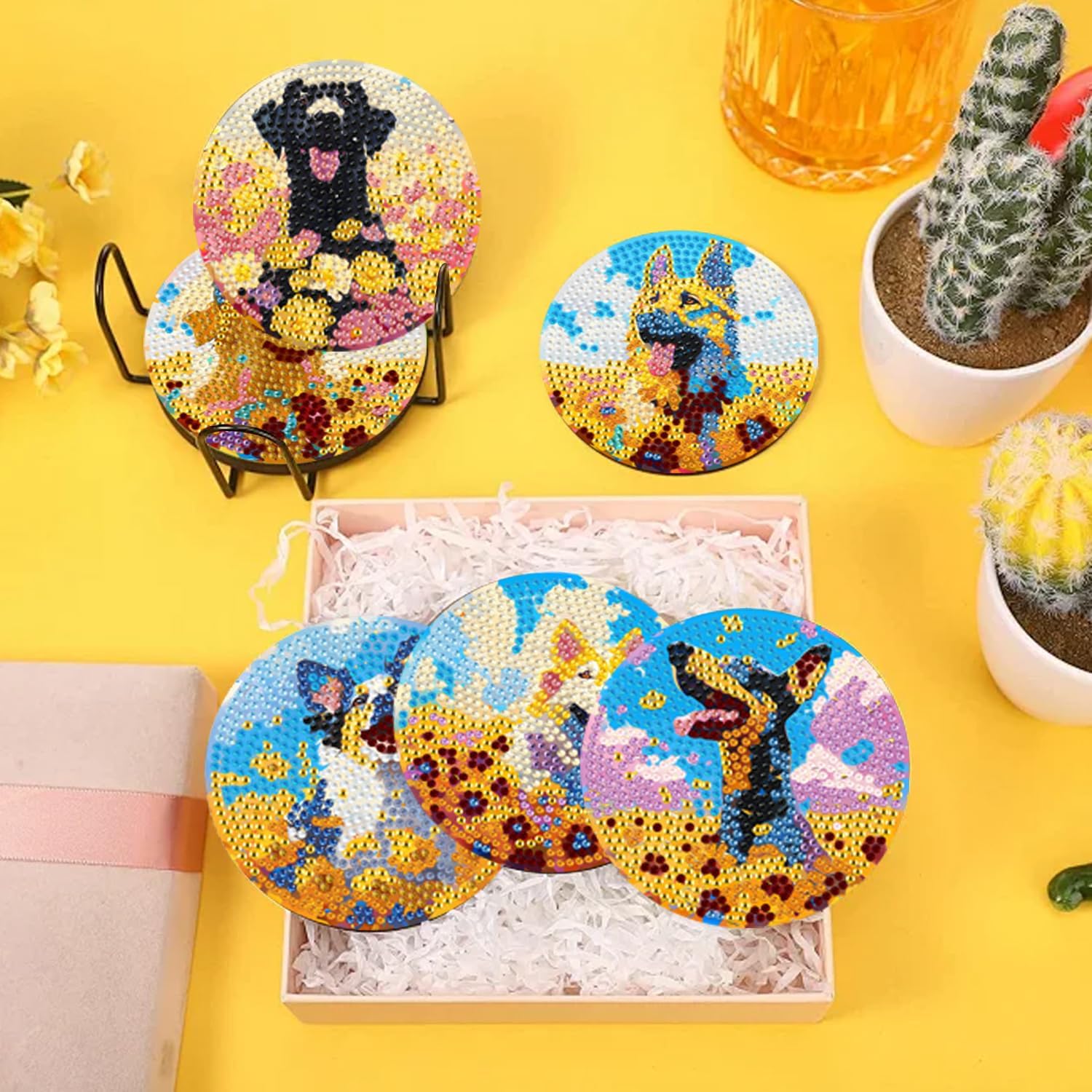 EWJRNSF 10 PCS Dog Diamond Art Coasters DIY Kit with Holder for Adults image 3