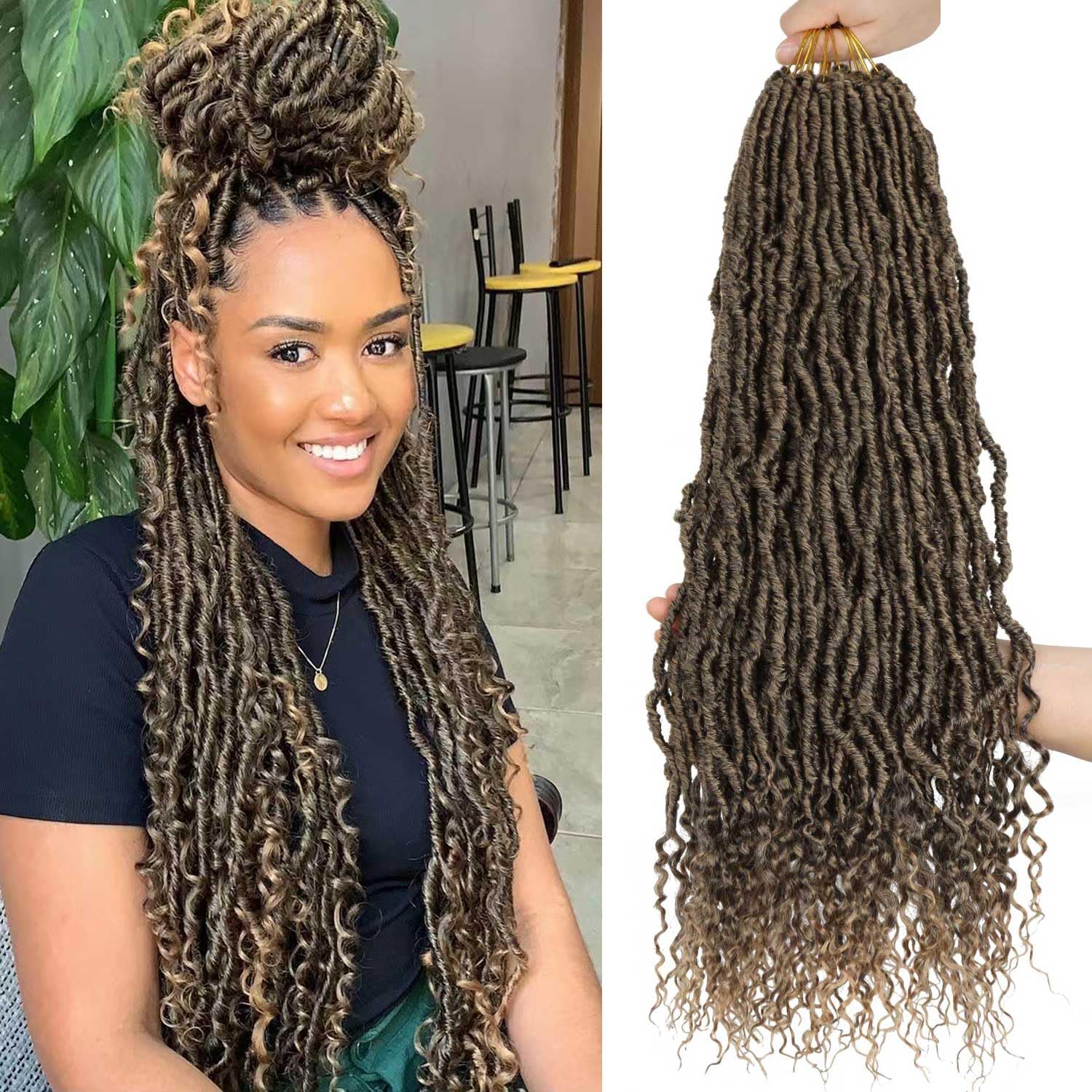 8 Packs Faux Locs Crochet Hair Curly Ends 24 Inch Soft Locs Crochet Braids Boho Crochet Bohemian Locs Hair for Women (24inch(pack of 8), T27)