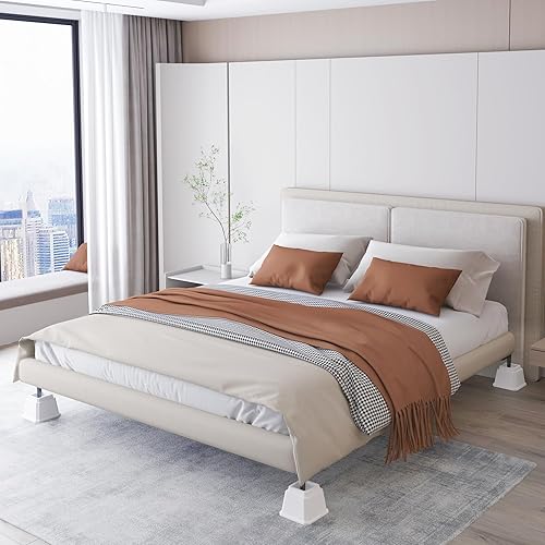 Miniatura 6 de Elevadores de cama de 4 pulgadas, resistentes, paquete de 4 elevadores de muebles de cama, elevadores de 1,500 libras para sofá y mesa, color blanco