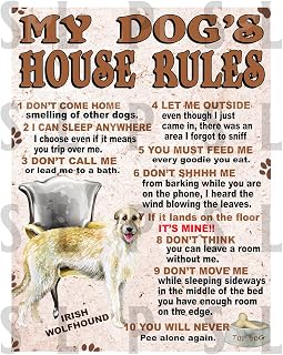 My Dog’s House Rules Irish Wolfhound, retro metal tin sign METAL TIN WALL PLAQUE SIGN NOVELTY GIFT 60DHR (10" x 8" (267mm x 200mm), Holes)