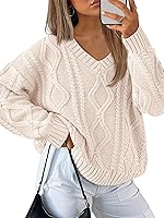 TrendyQueen Oversized Cable Knit Sweater for Women - Cozy V-Neck Pullover Fall Winter Outfits