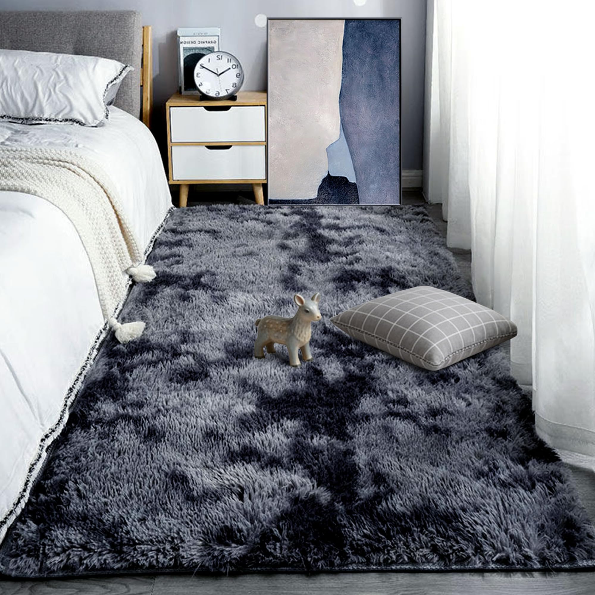 Tapis salon 260x260 cm gris foncé chambre carpette moderne