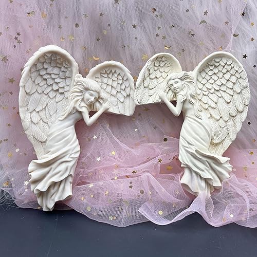 Miniatura 6 de IYHDEATT - Marco de puerta de ángel, 2 piezas, escultura de ala de ángel, decoración de pared de alas de ángel de resina con forma de corazón en tu