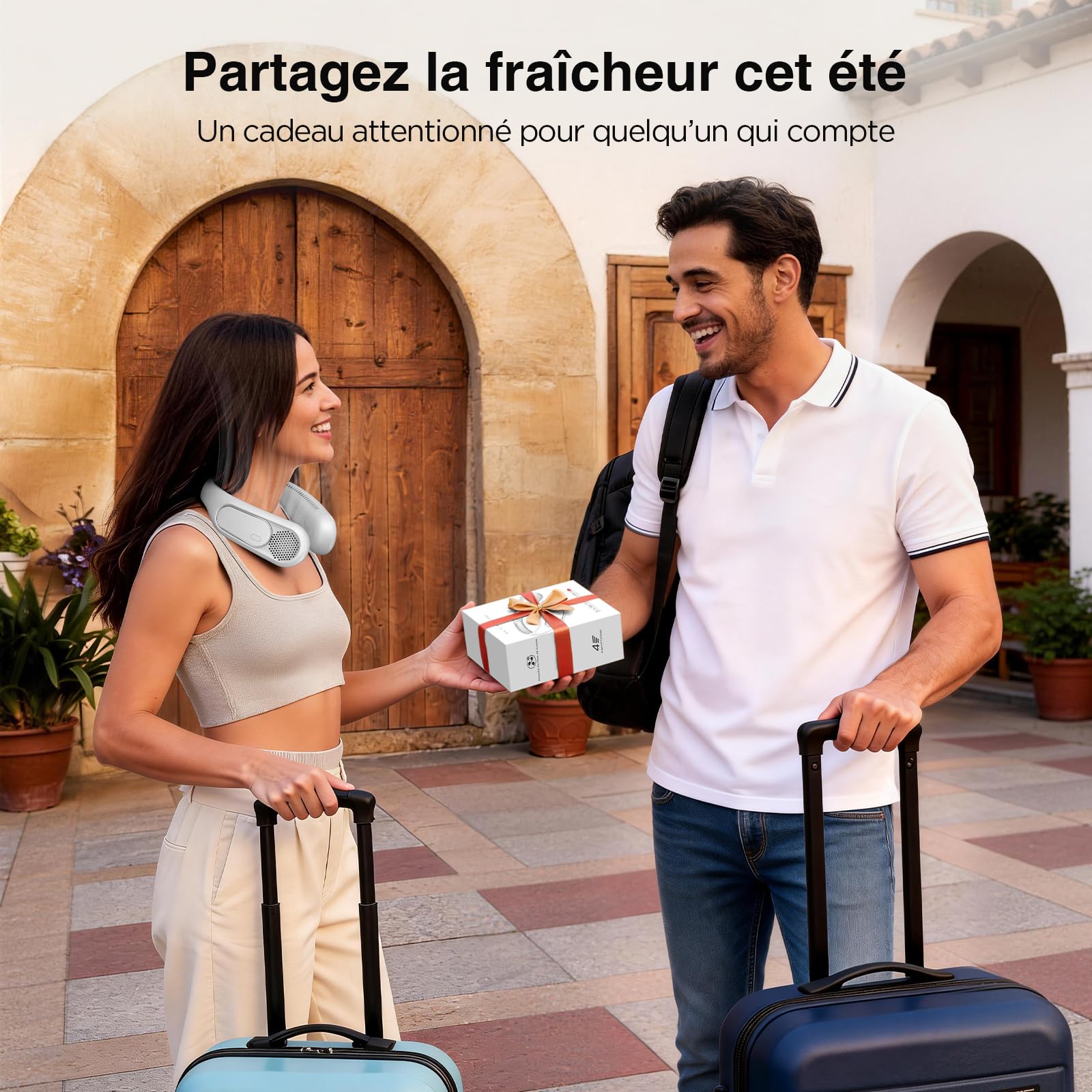 Ventilateur de Cou,Ventilateur Portable Cou Sans Lame Rechargeable 6000mAh, Ventilateur USB à 4 Vitesses, Idée Cadeau pour Hommes et Femmes, Intérieure et Extérieure Voyages（Blanc）
