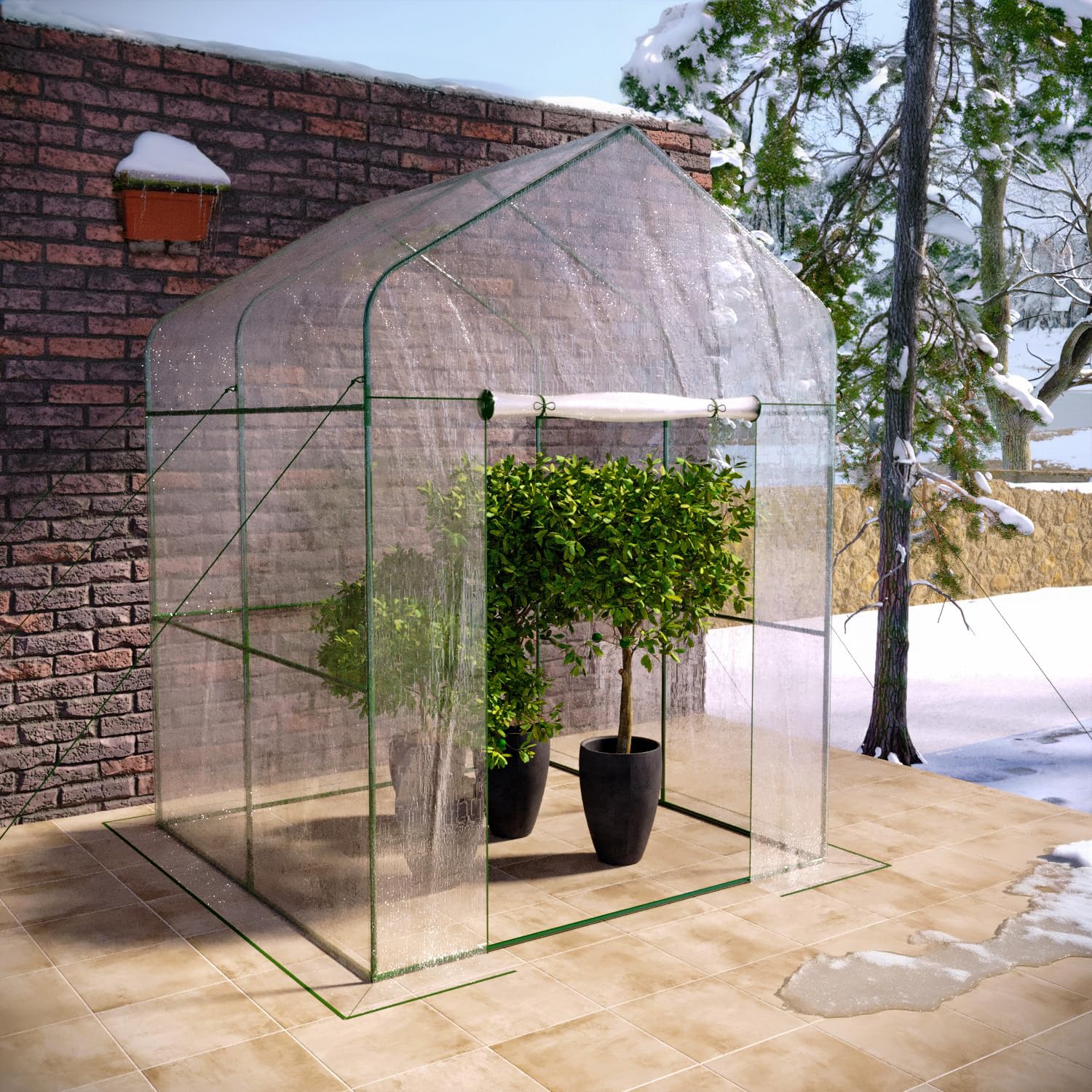 BRICOZONE Serra Da Giardino Senza Ripiani Per Orto Telaio A Casetta In Acciaio Porta Avvolgibile Apertura A Cerniera Telo Trasparente In PVC Protezione Piante Giardinaggio (Senza Ripiani)