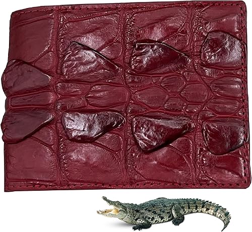 Carteras plegables de cuero de cocodrilo rojo para hombres cola de cocodrilo de alta calidad piel exótica billetera billetera de seguridad RFID