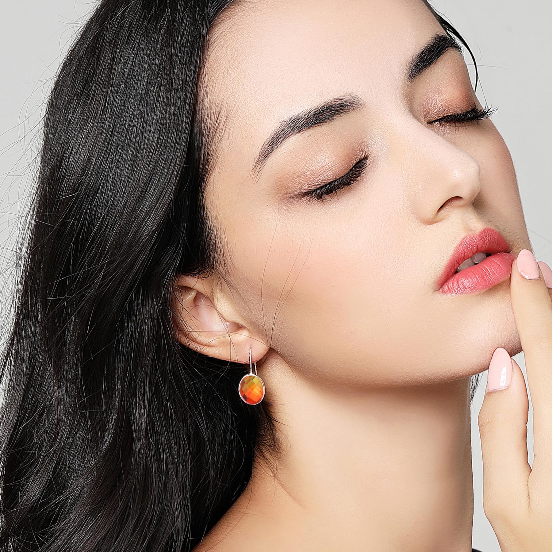 MetJakt Orecchini pendenti da donna in argento 925 con vera pietra naturale e cristalli colorati con glitter che cambiano colore, gioielli da donna, nan, cristallo