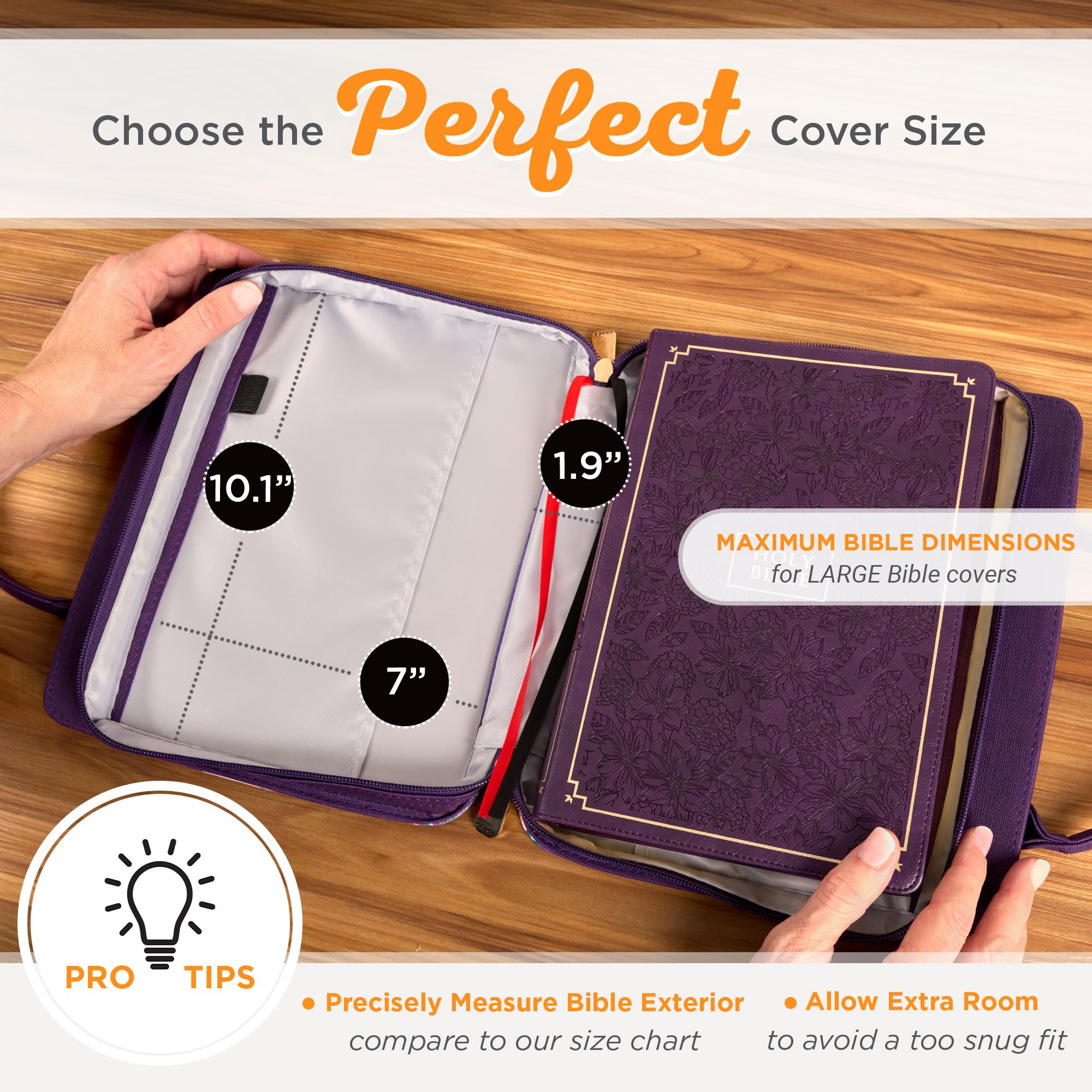 Christian Art Gifts Funda de piel vegana de moda para mujer, versículo bíblico de fuerza y dignidad, diseño floral morado, Floral púrpura, Large