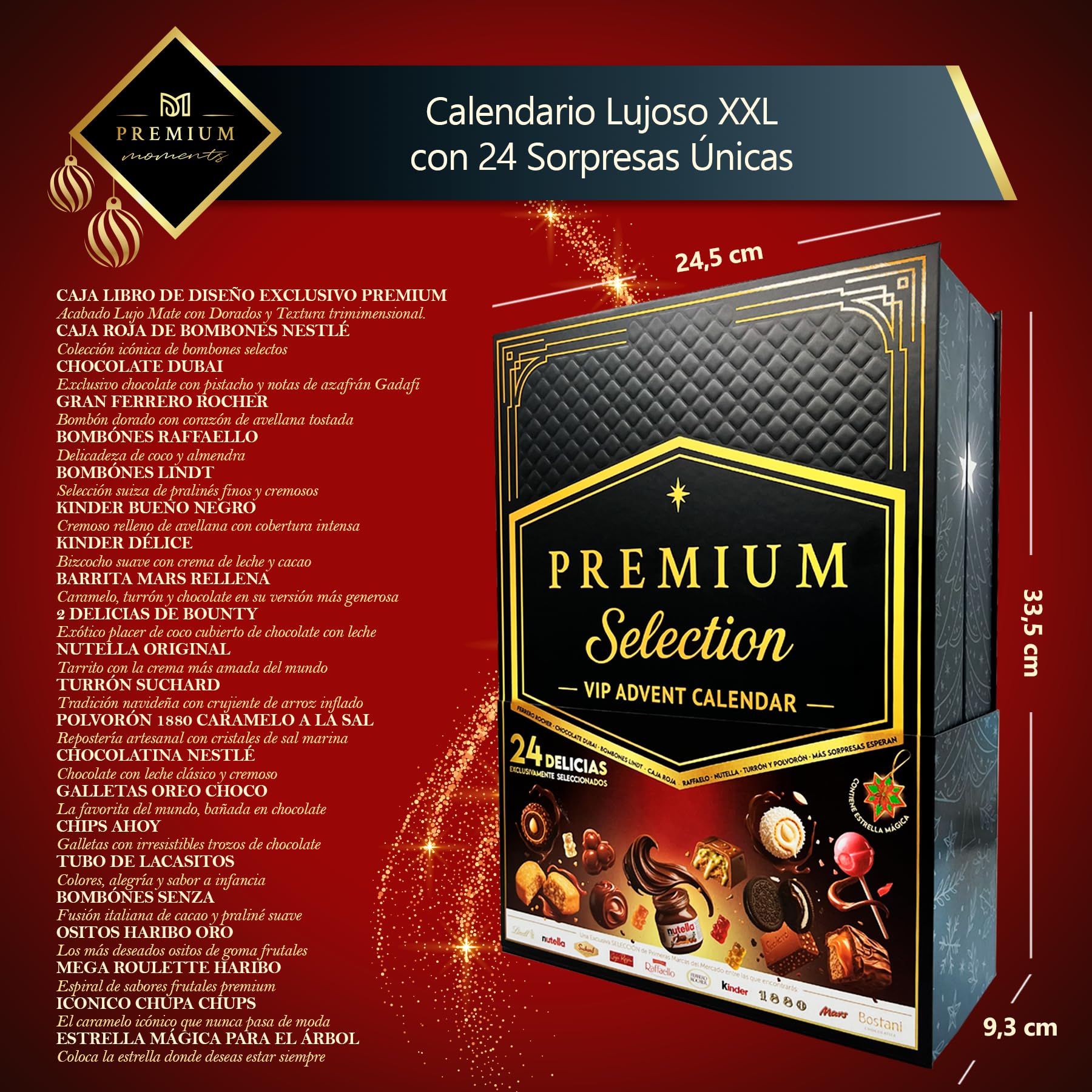 Calendario de Adviento Premium Moments 2025 Edición Lujo XXL 24 Delicias Ferrero Rocher Raffaello Caja Roja Chocolate Dubai 640 g