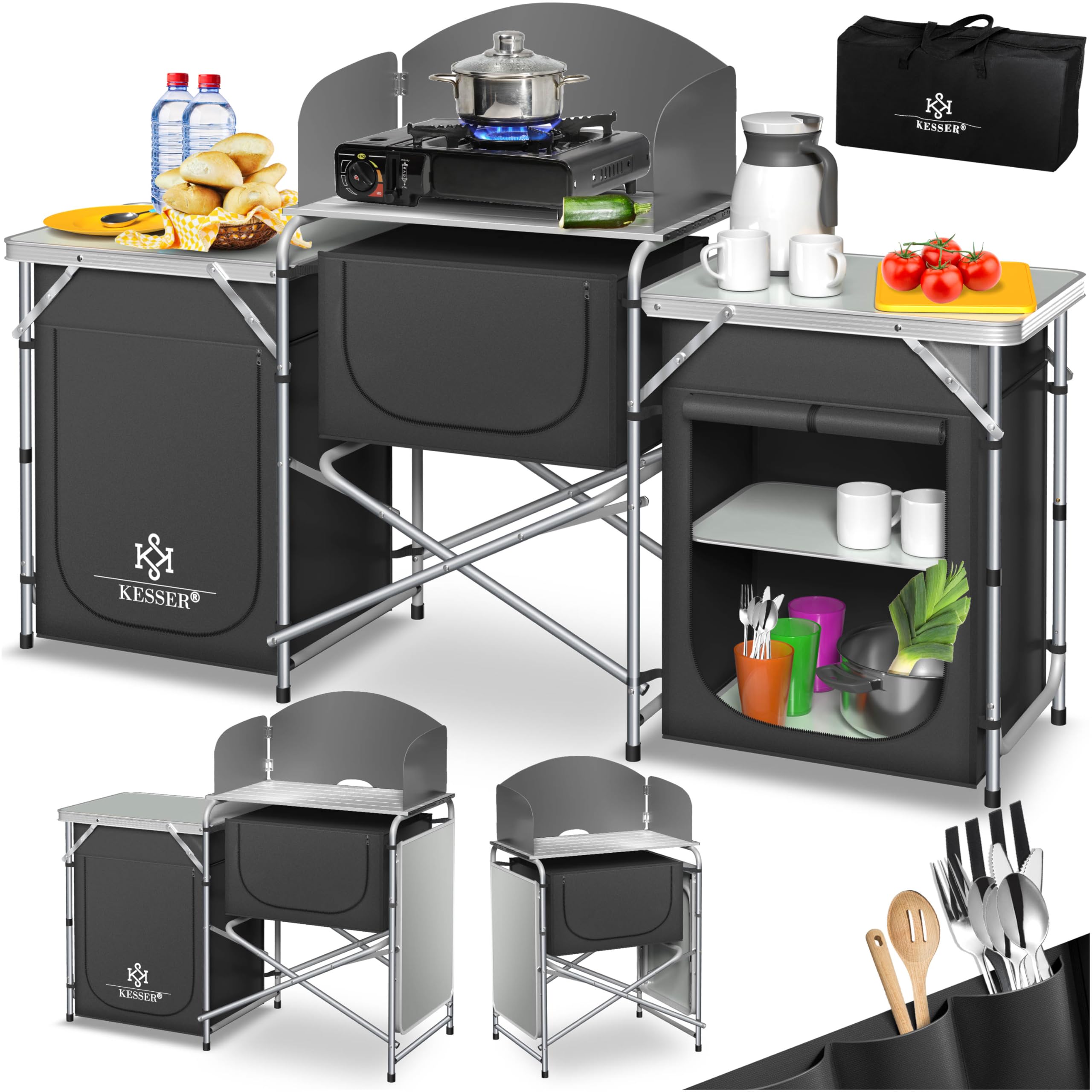 KESSER® Campingküche | Ink. Tragetasche | Campingschrank | mit Aluminiumgestell | Reiseküche | Küchenbox | Zeltschrank | Outdoor Camping Küche | Modelle wählbar