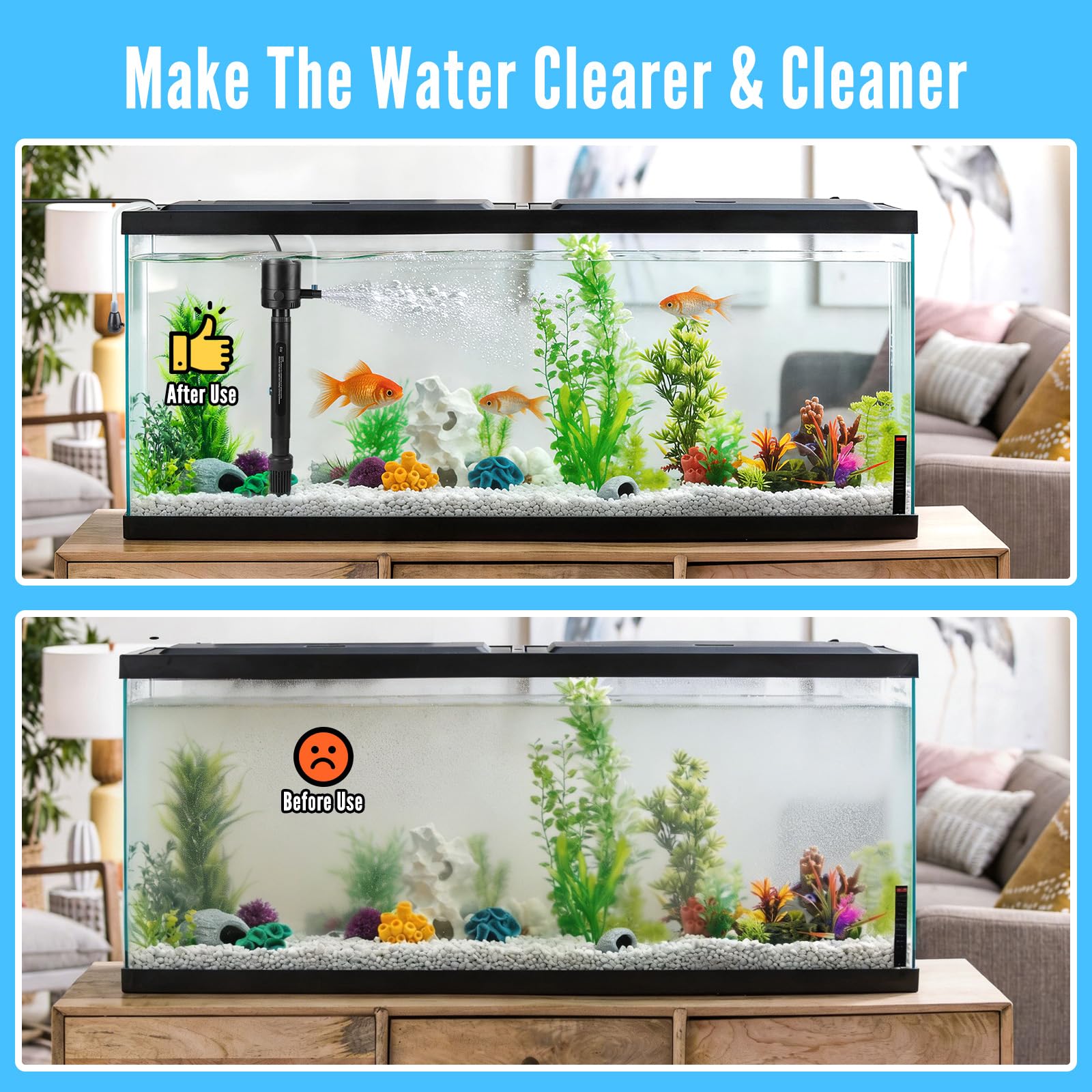 SWAWIS 5 in 1 Filtro per Acquario 1200L/H per 60-450L Acquari | con 8W UV Sterilizzatore Lampada e Timer, Pompa Acquario per Filtrazione Aerazione Sterilizzazione, Uso Doppio Acqua e Terra