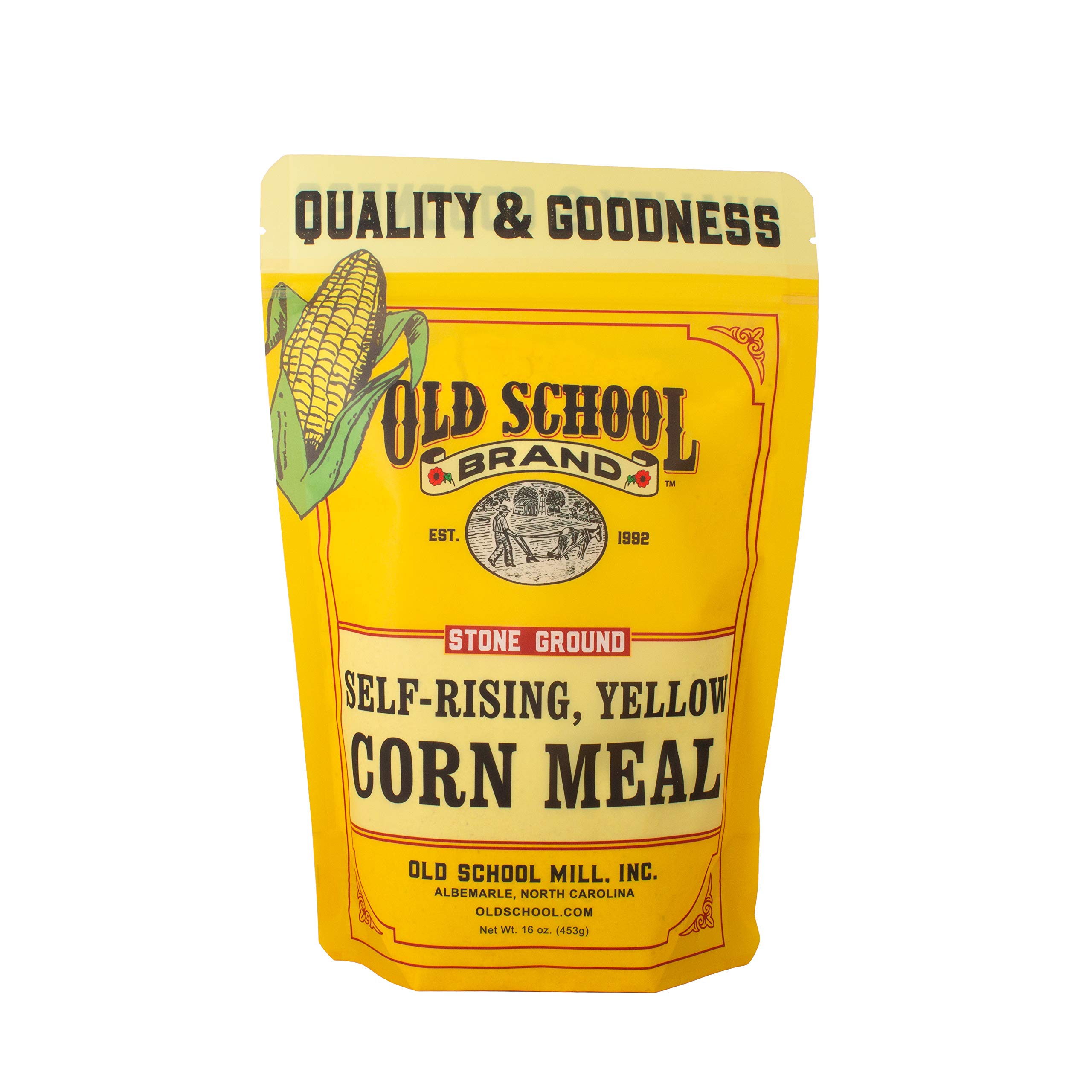 Old School Brand Stone Ground Self-Rising, Yellow Corn Meal - 16 oz Package - GREAT for Cornbread and Corn Muffins!