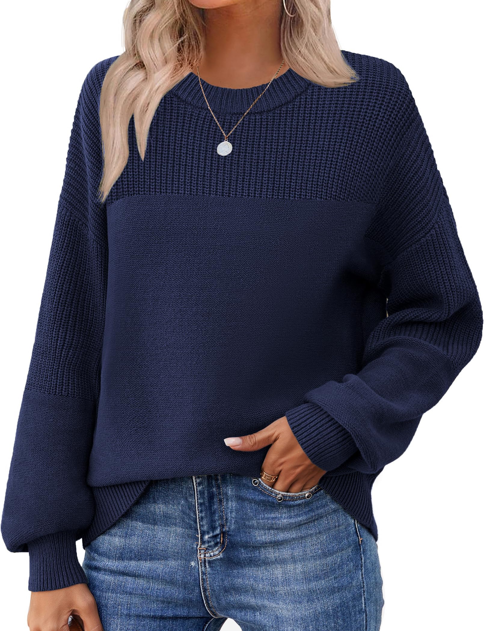 Zeagoo Womens 2026 Fall Chunky Knit Sweater Oversized Crewneck Long Sleeve Winter Cotton Pullover Sweaters Jumper Tops