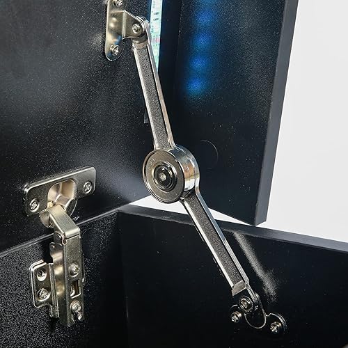 Miniatura 6 de Juego de 2 mesitas de noche LED con tapa abatible y cajones, mesitas de noche negras con luces LED multicolor y 2 cajones de alto brillo, moderna