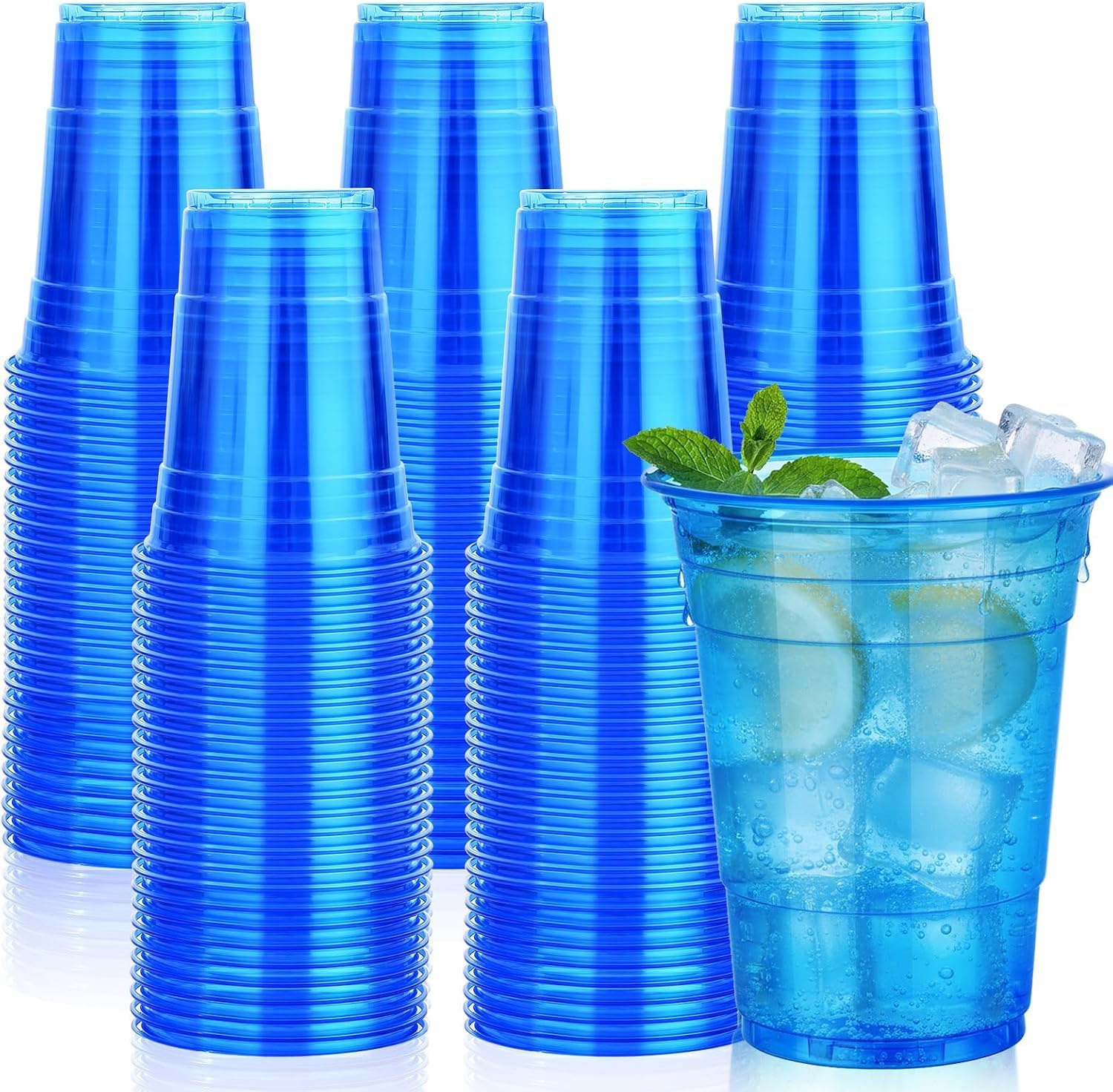 KesaPlan 100 Pack 460ml(16 oz) Blue Plastic Party Cups for Wine