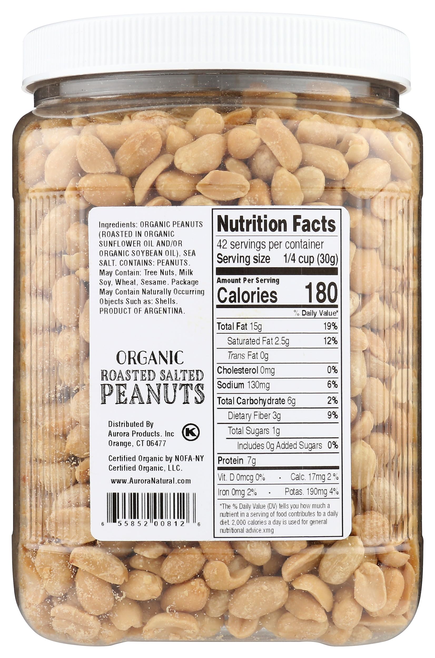 Aurora Products Organic Roasted & Salted Peanuts, 44 Oz