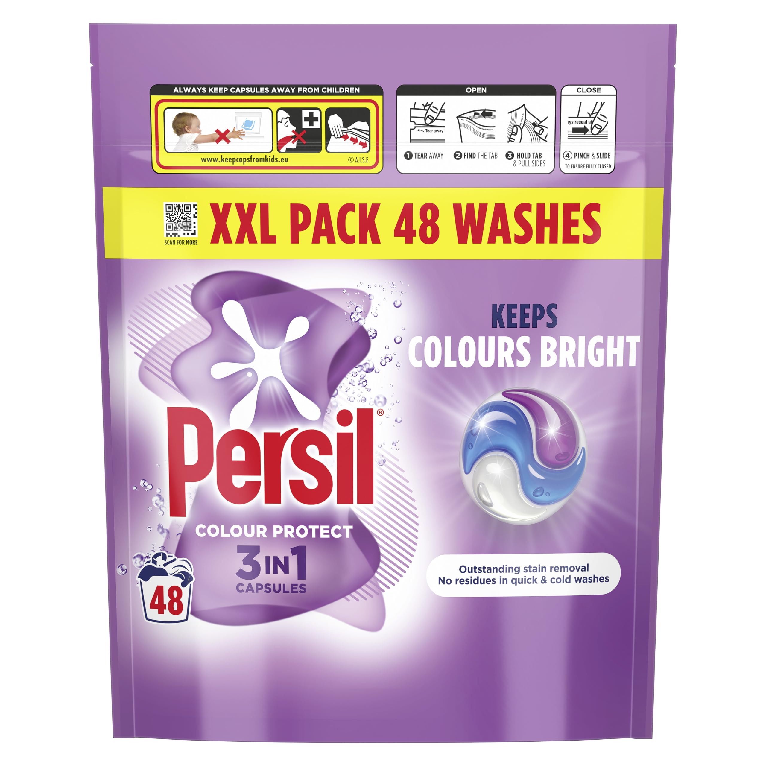 Persil Colour Protect 3 in 1 Washing Capsules keeps colours bright outstanding stain removal in quick & cold washes 48 washes