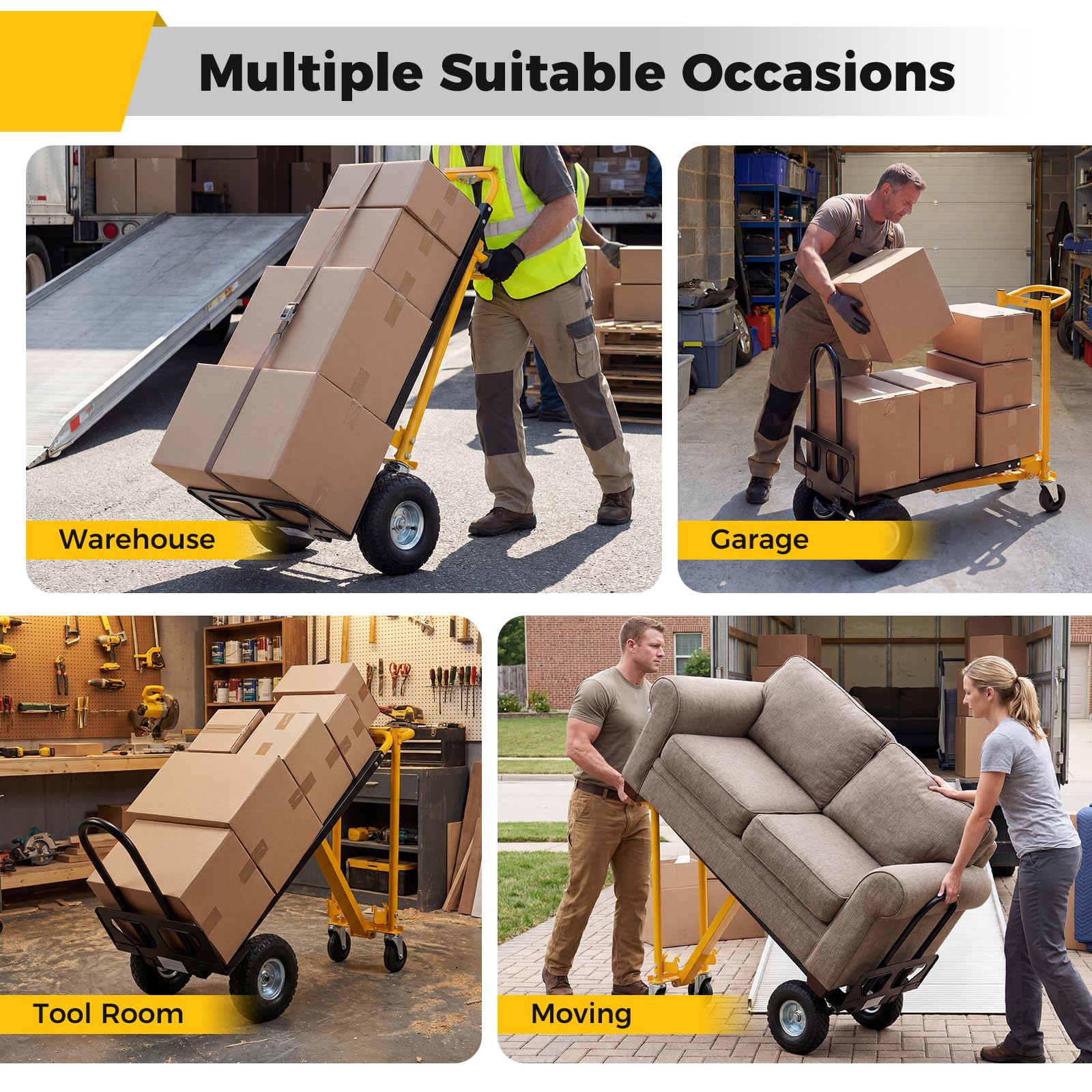 COSTWAY 3-in-1 Sackkarre & Transportwagen, Transportkarre max. 250KG & Plattformwagen max. 350KG, Klappbarer Handwagen mit Luftbereifung & Gummirädern, Handkarre Metall für Zuhause, Büro & Lager